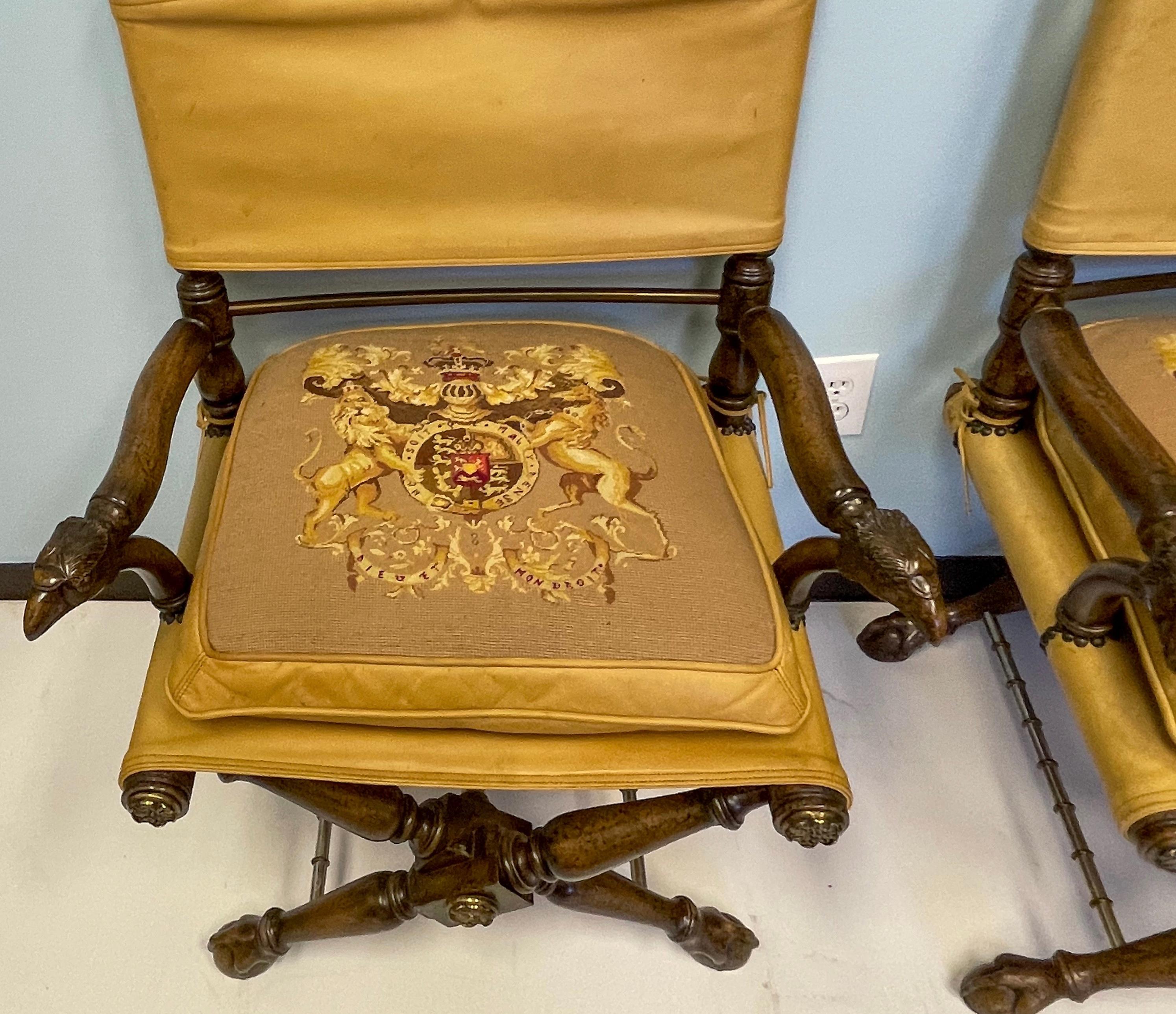 20th Century Regency and Campaign Style Carved Eagle Chairs Att. Theodore Alexander, Pair For Sale