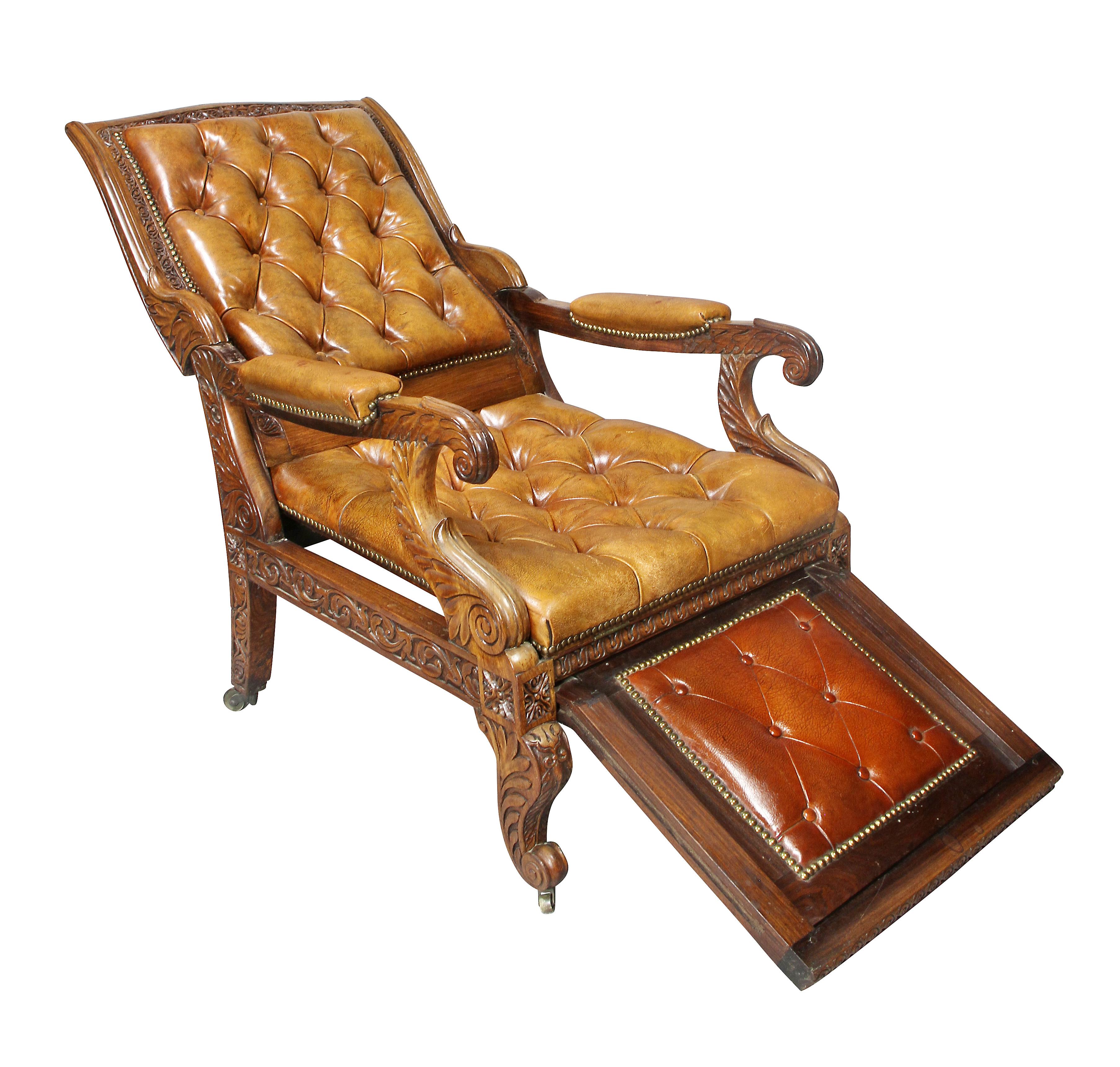 Regency Anglo Indian Rosewood Reclining Armchair In Good Condition In Essex, MA