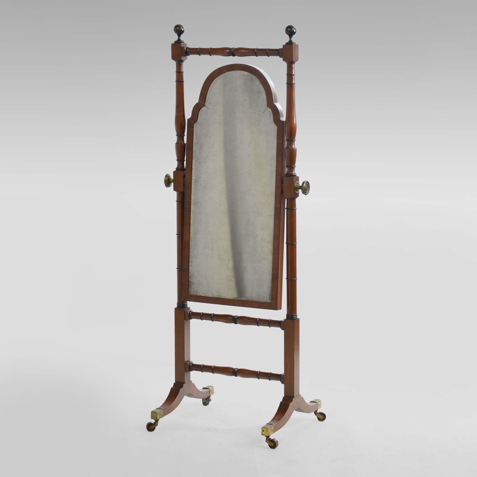 English Regency antique mahogany cheval mirror For Sale