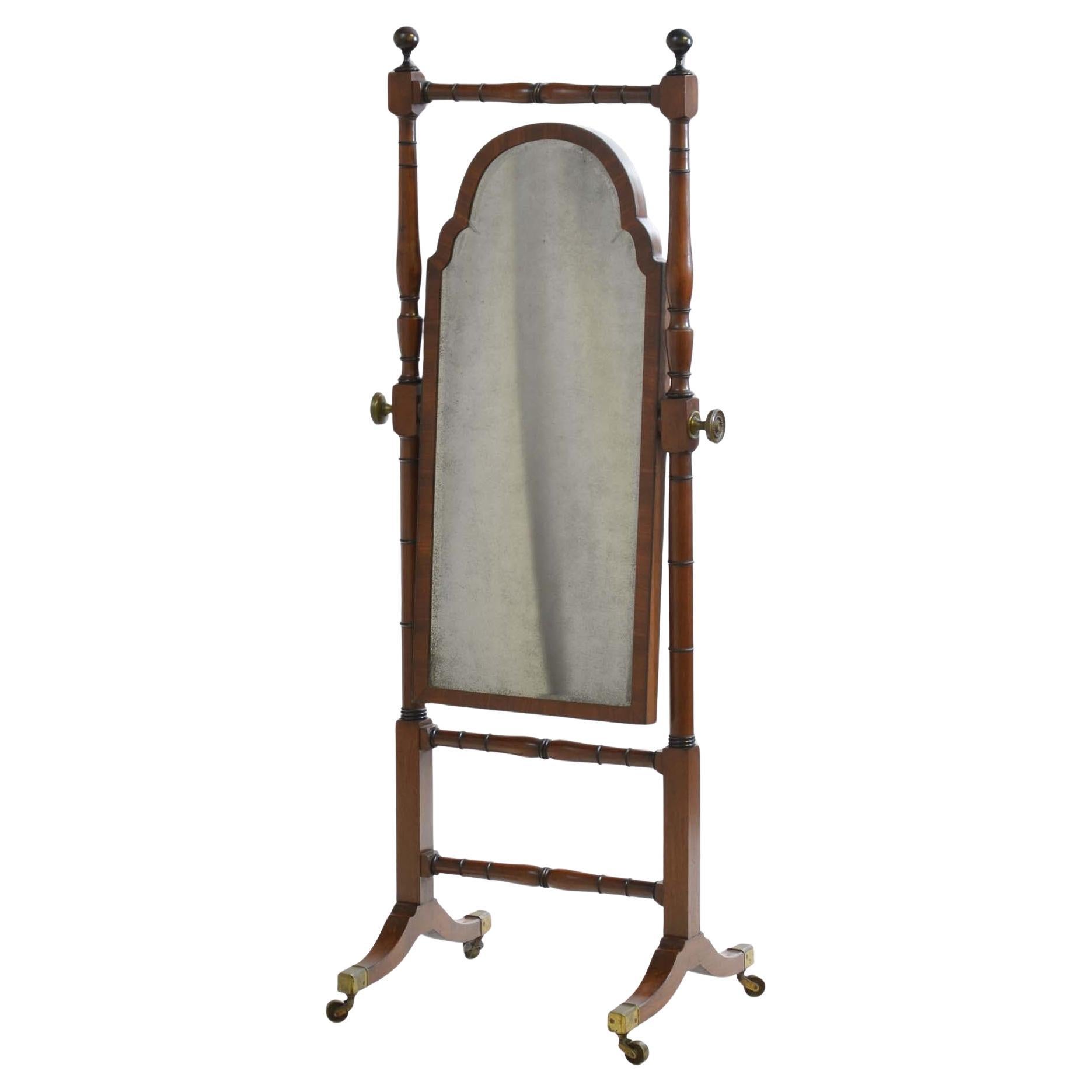 Regency antique mahogany cheval mirror For Sale