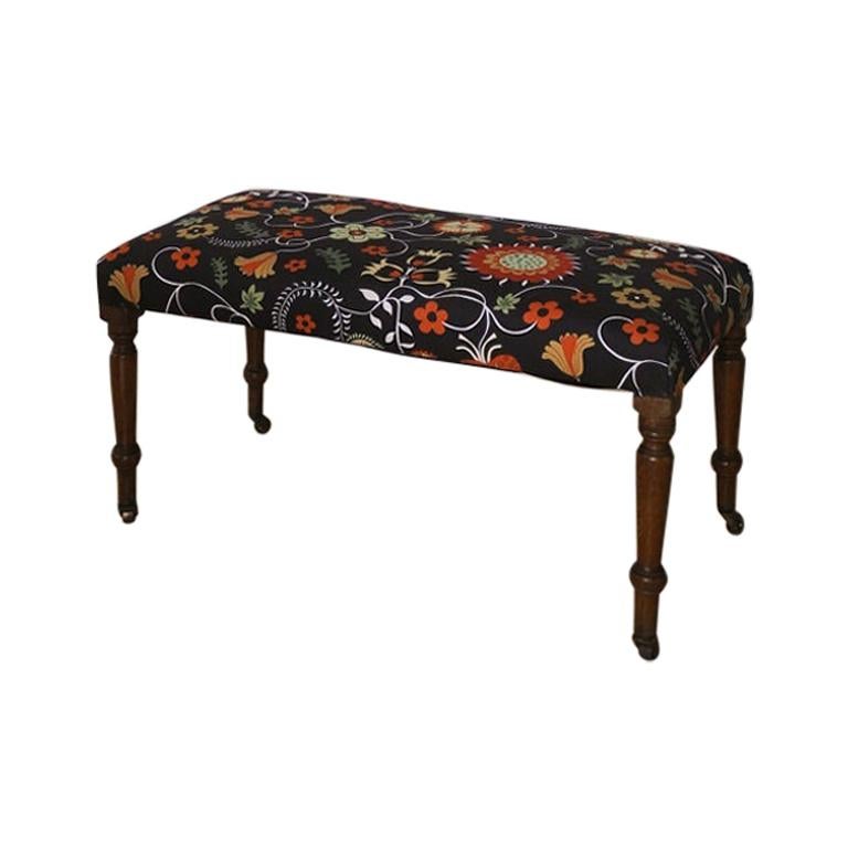 Regency Antique Re-Upholstered Window Bench on Original Brass Castors For Sale