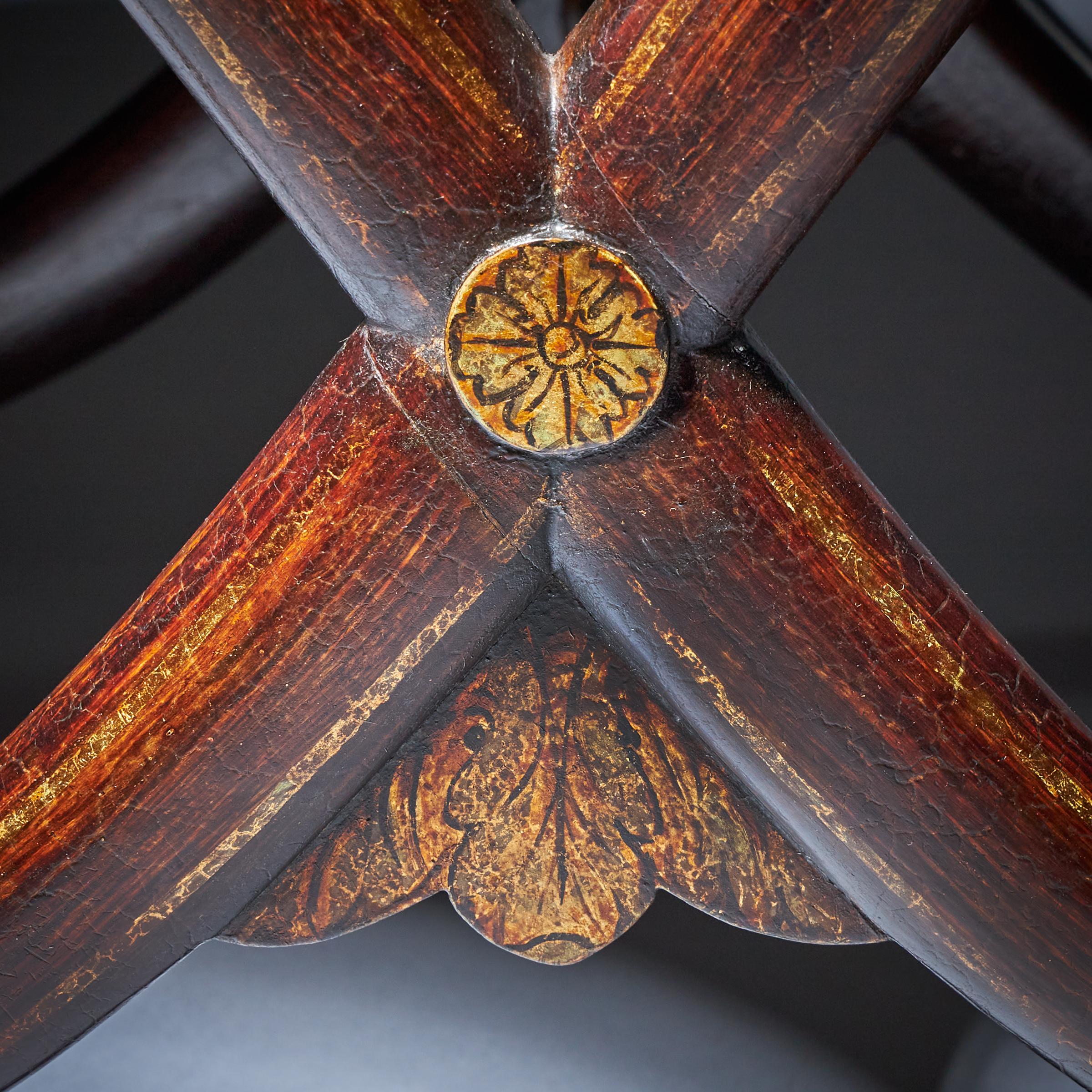 Hêtre Tabouret Regency ancien simulé en bois de rose doré avec cadre en X en vente
