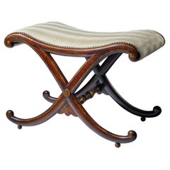 Regency Antique Simulated Rosewood Gilt Lined X Frame Stool
