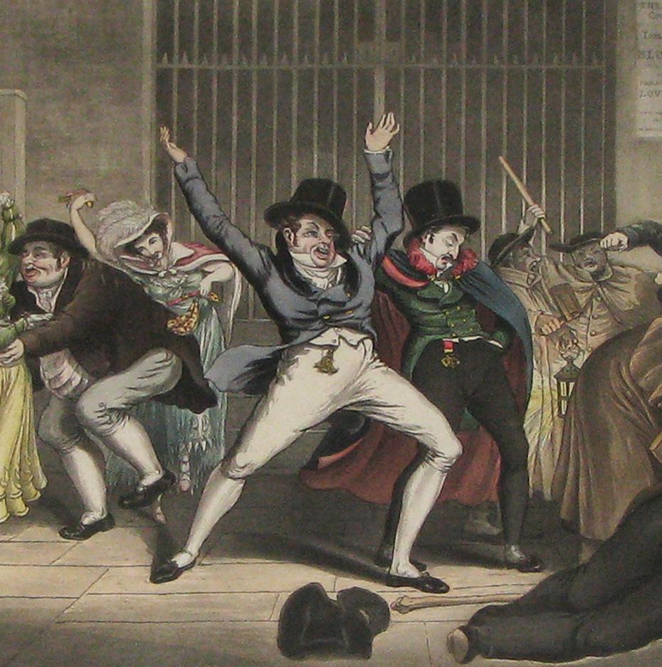 British Regency aquatint print of partygoers by George Hunt. For Sale