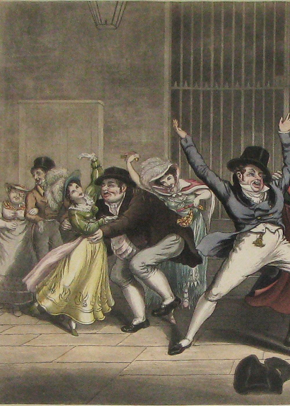 Regency aquatint print of partygoers by George Hunt. In Good Condition For Sale In London, GB