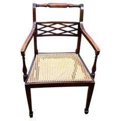 Sillón Regency de Taller Inglés, Madera dura y ratán, Circa 1810