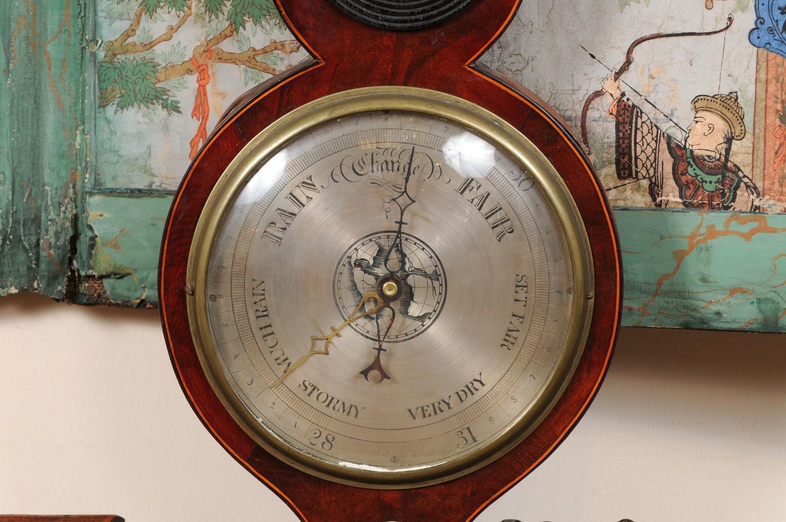 Regency Banjo Barometer in Mahogany with Swan Neck Pediment, England ca. 1820 For Sale 7