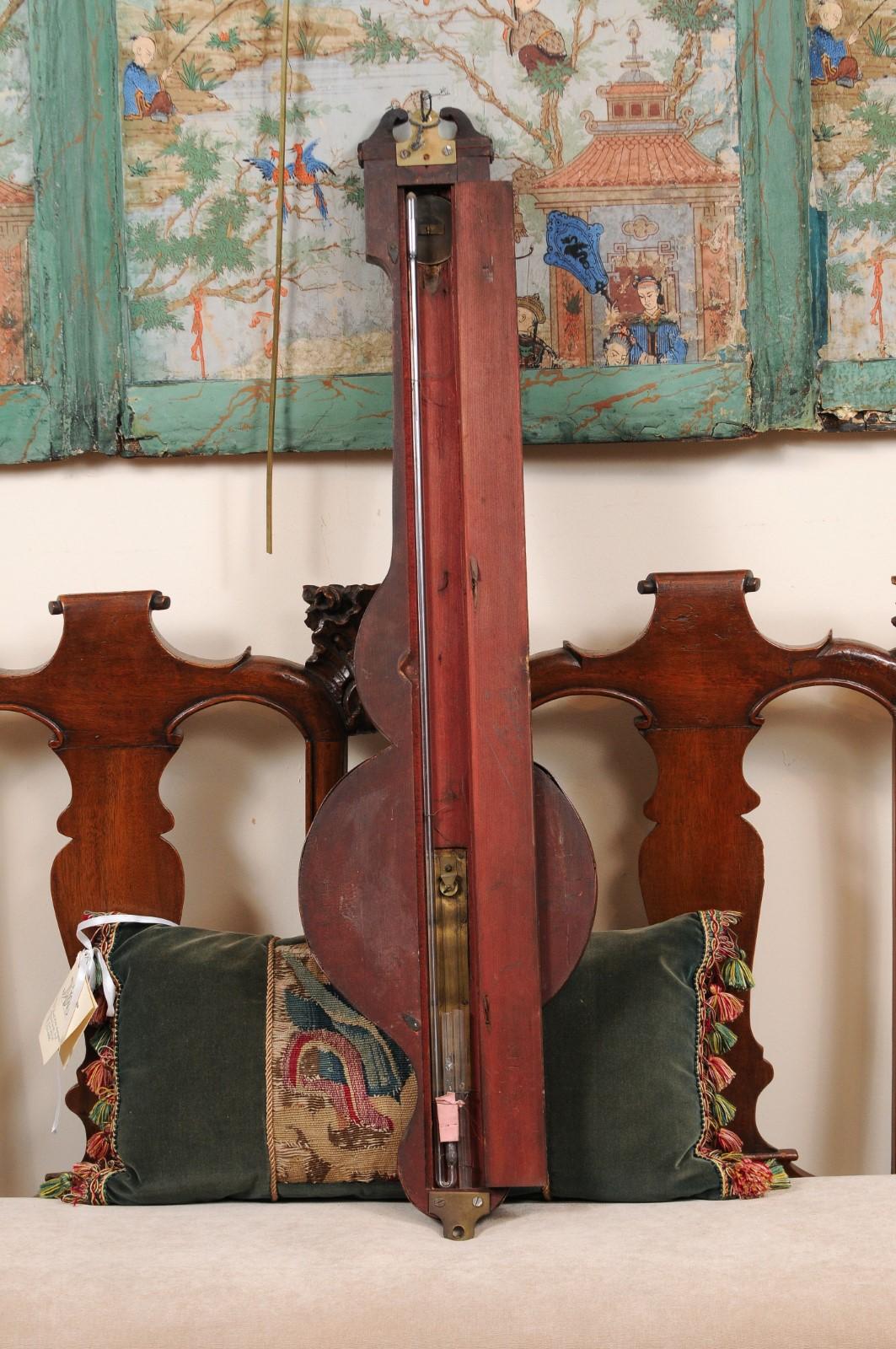 Regency Banjo Barometer in Mahogany with Swan Neck Pediment, England ca. 1820 For Sale 9
