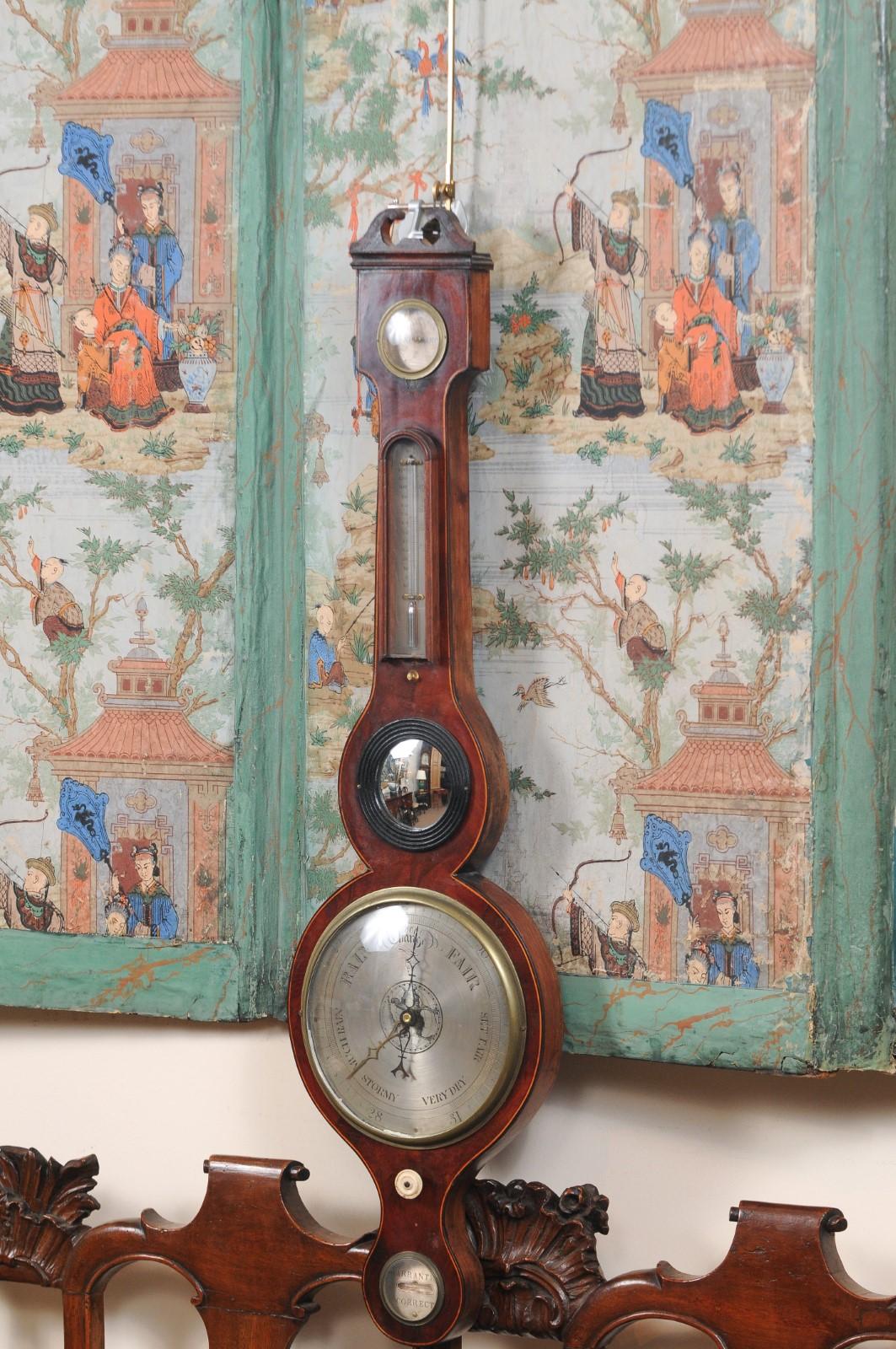 Regency Banjo Barometer in Mahogany with Swan Neck Pediment, England ca. 1820 For Sale 1