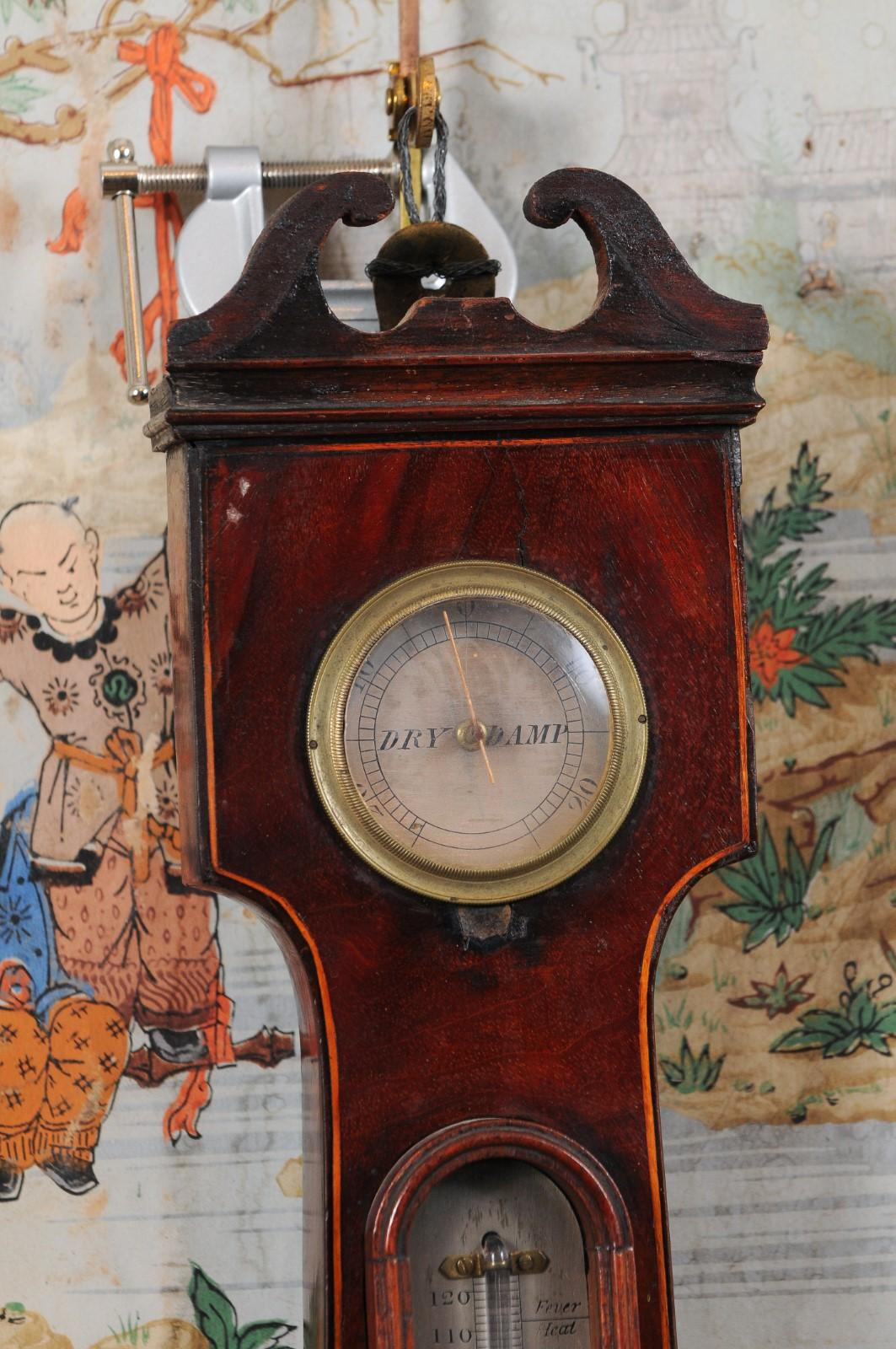 Regency Banjo Barometer in Mahogany with Swan Neck Pediment, England ca. 1820 For Sale 3
