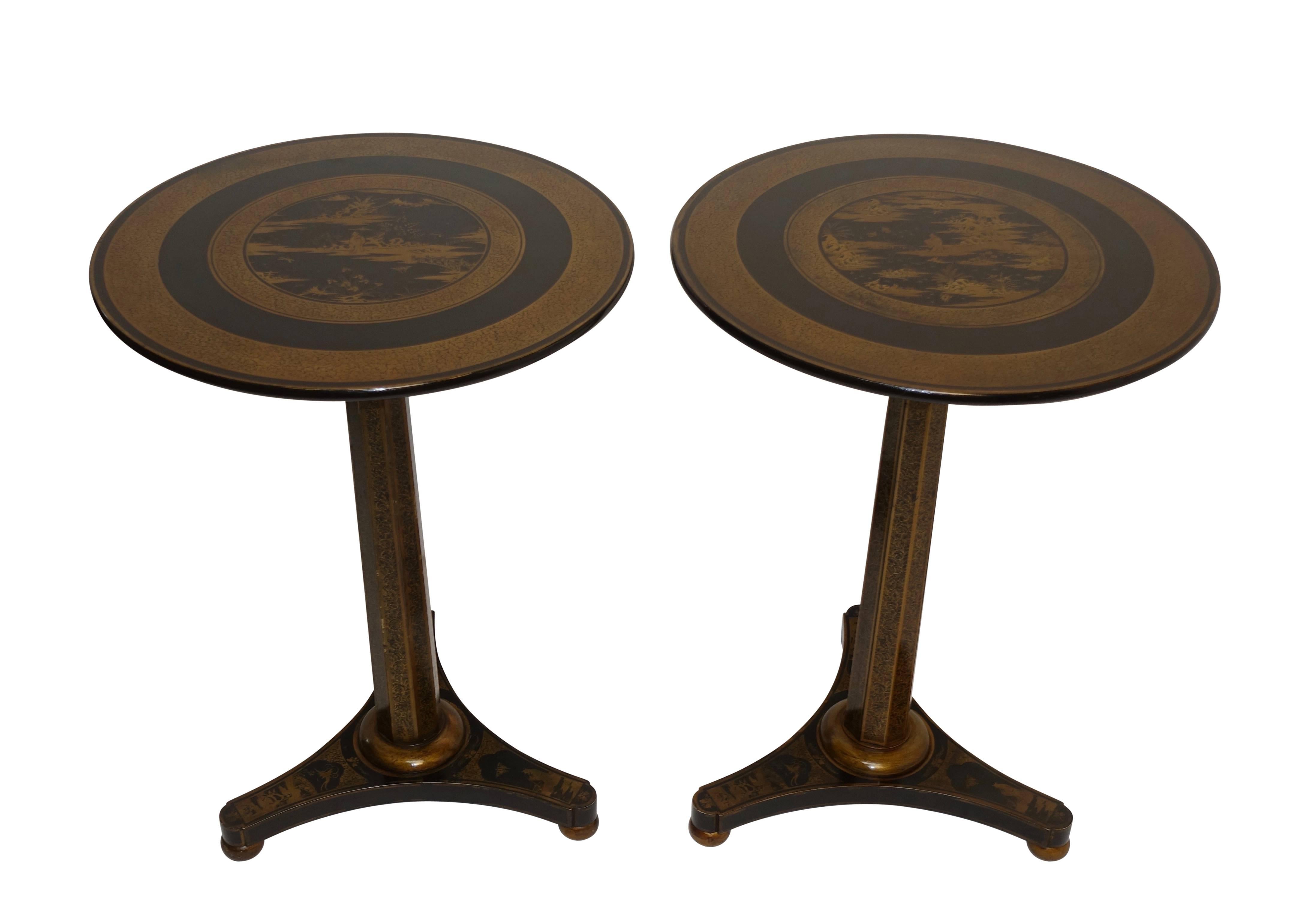 Regency Black Lacquer Side Tables with Chinoiserie Decoration, circa 1840, Pair