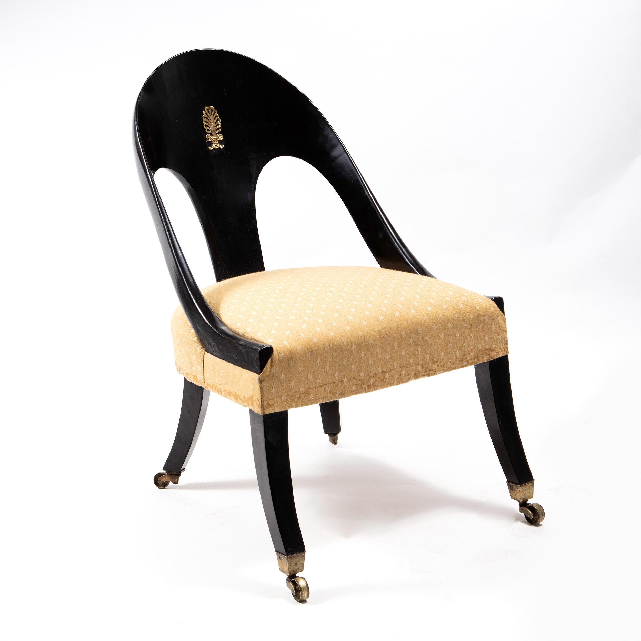 19th Century Regency Black Lacquer Spoonback Chair