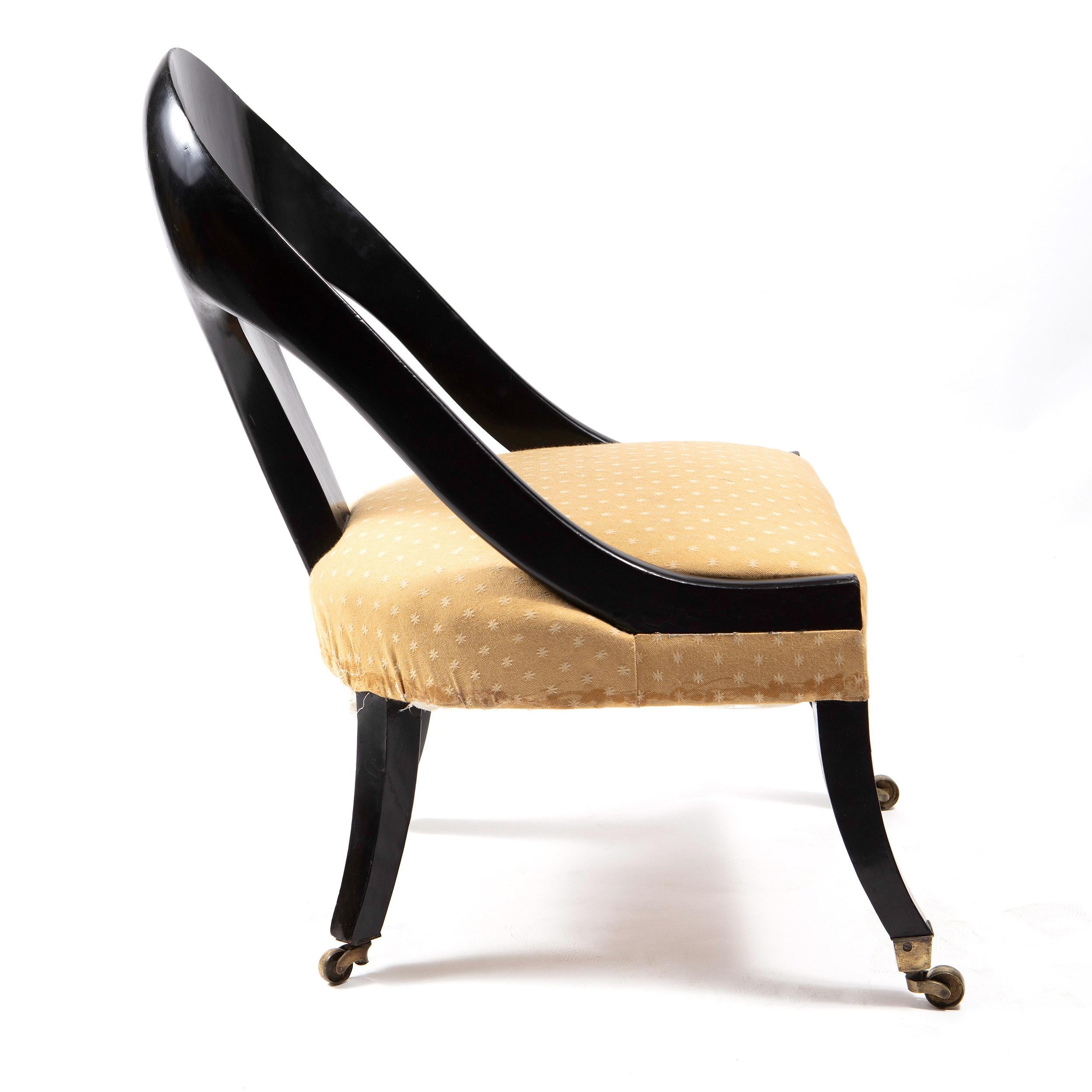 Regency Black Lacquer Spoonback Chair 1