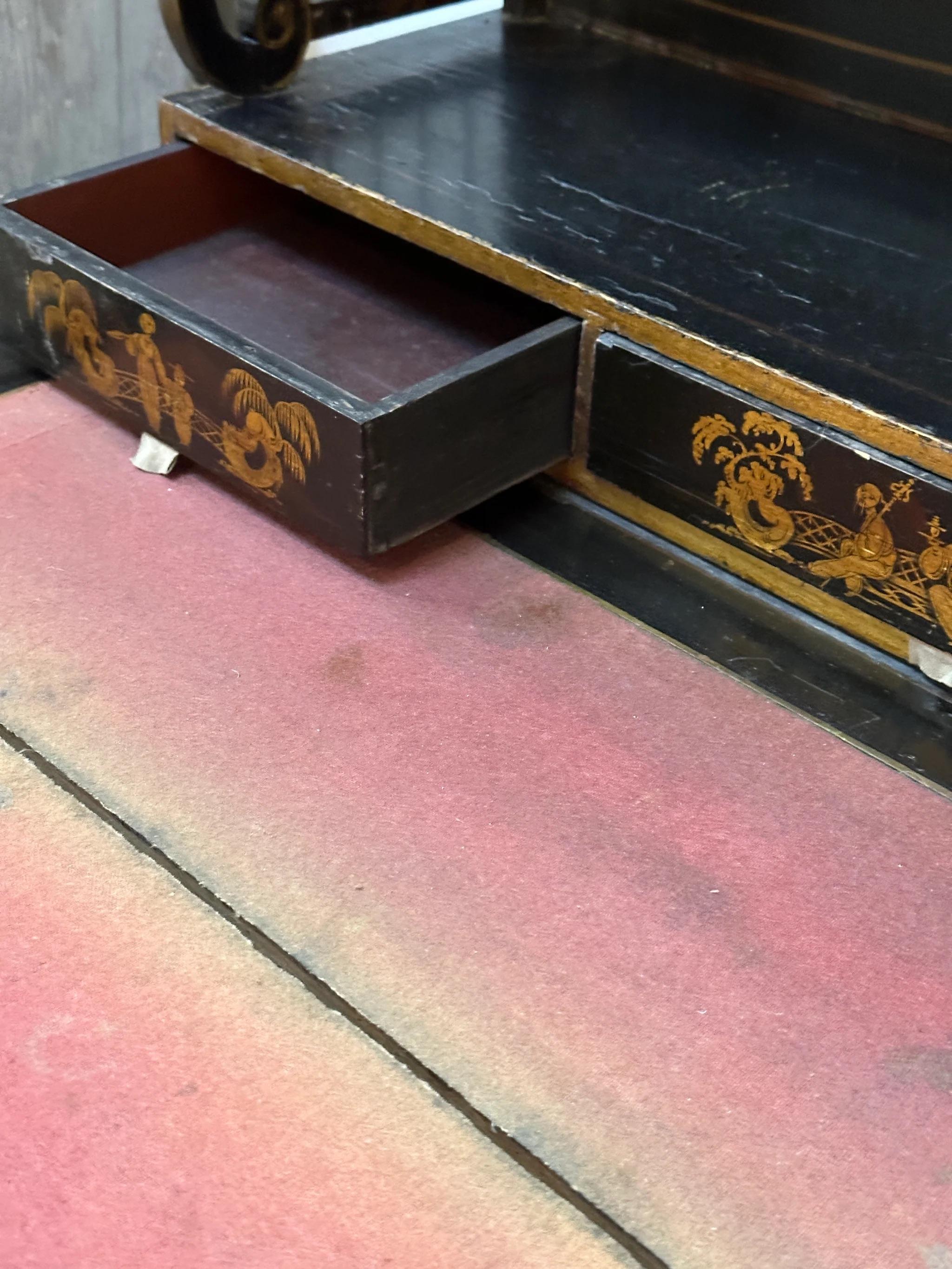 English Regency Black Painted and Parcel-Gilt Chinoiserie Decorated Side Cabinet For Sale