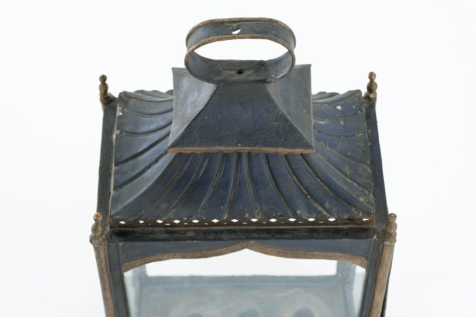 Gold Leaf Regency Dark-Blue, Almost-Black Painted Tole Wall Lantern