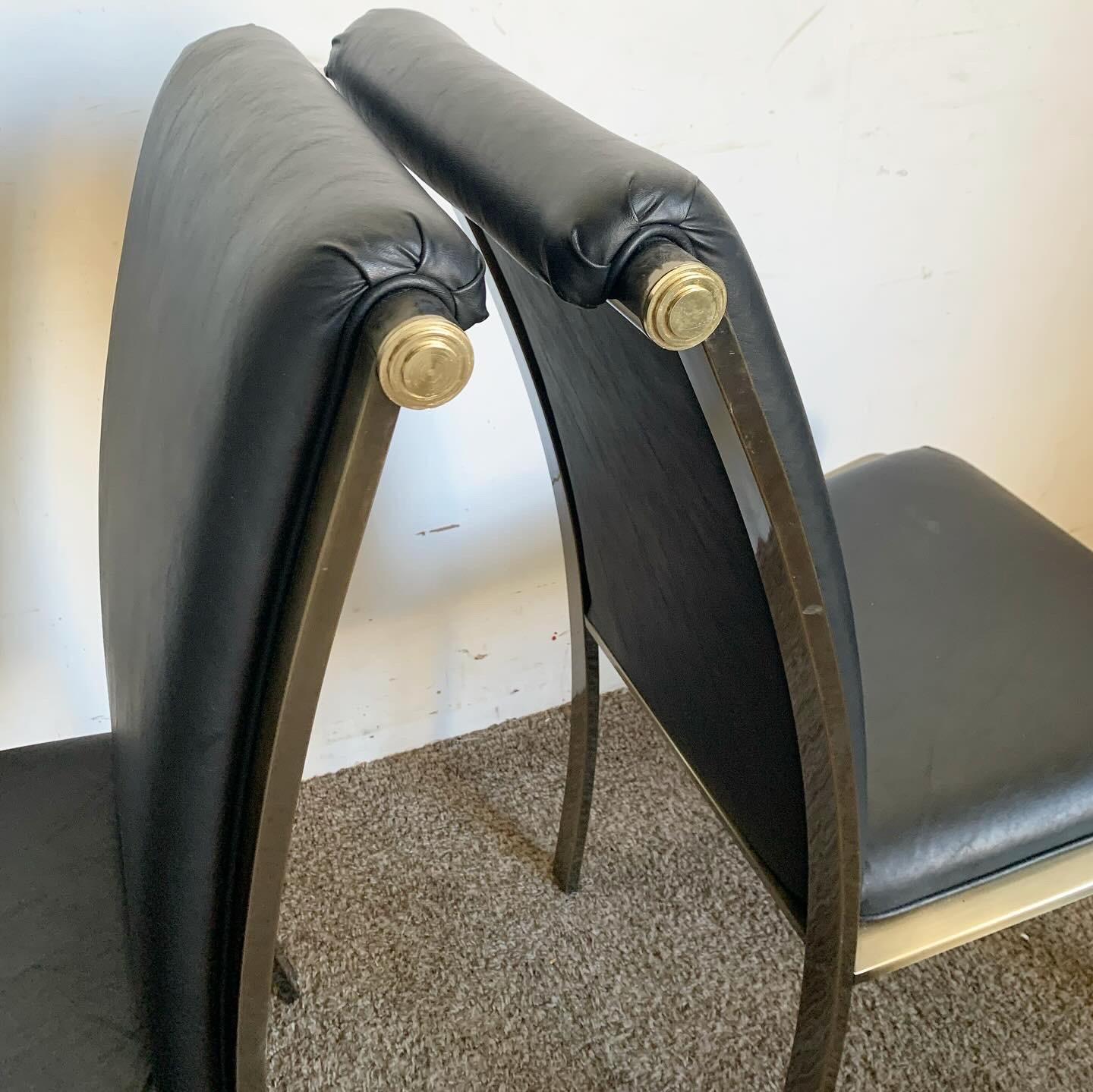 Regency Black Vinyl and Brass Brushed Finished Dining Chairs by DIA For Sale 3
