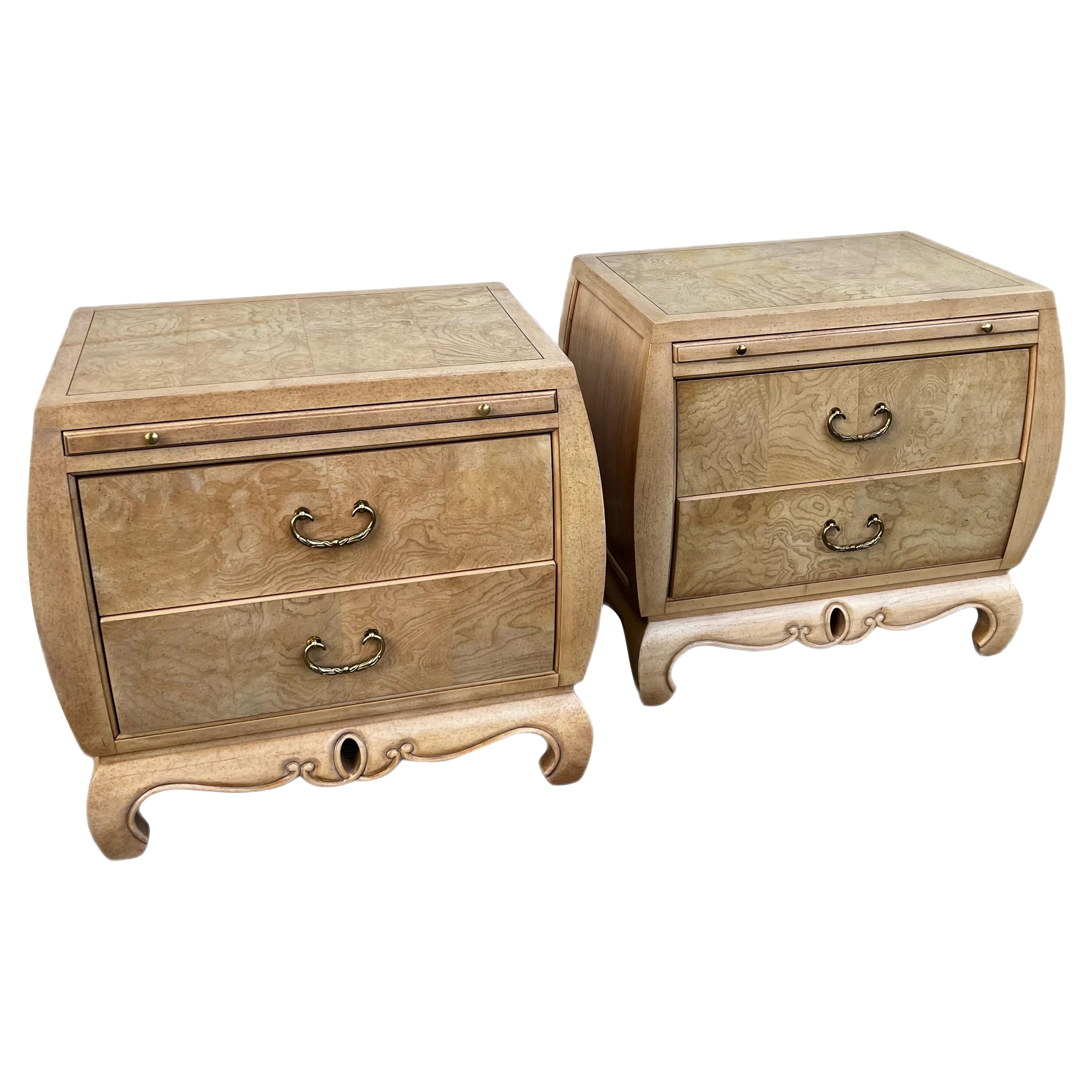 Regency Blond Burl-Wood Nightstands by Century Furniture, a Pair
