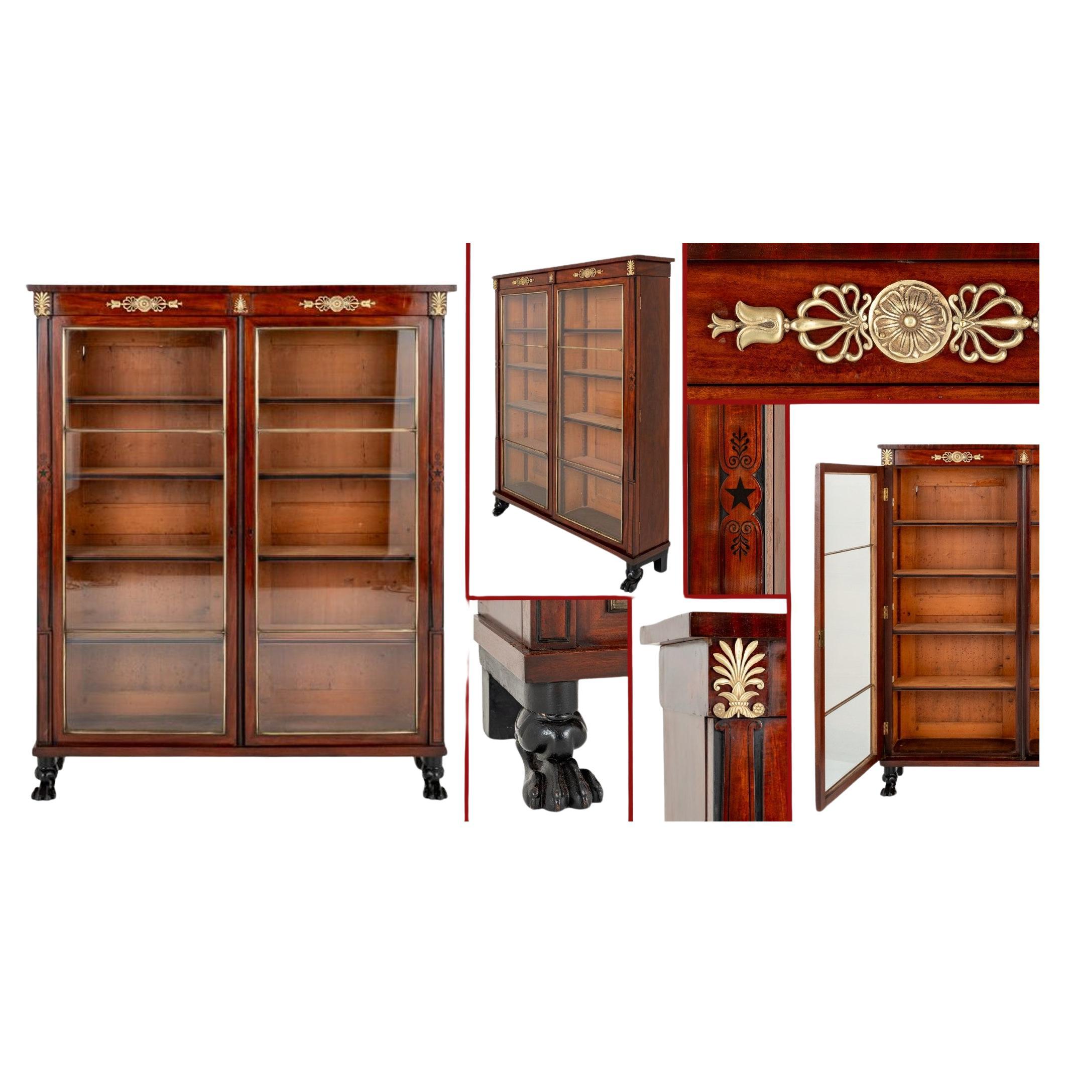 Regency Bookcase Glazed Cabinet Mahogany Period Antique For Sale