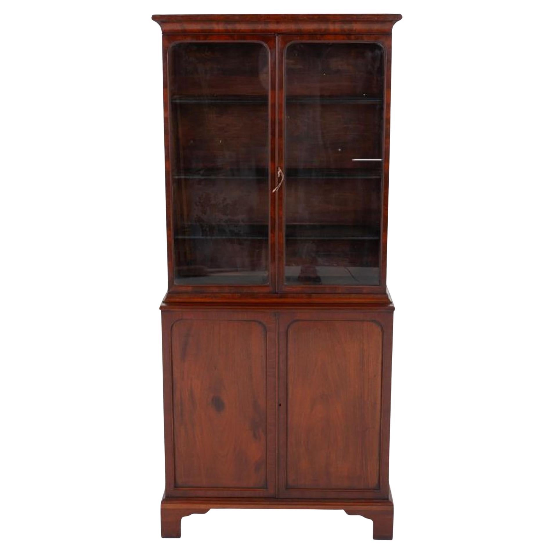 Regency Bookcase Glazed Cabinet Mahogany Period Antique