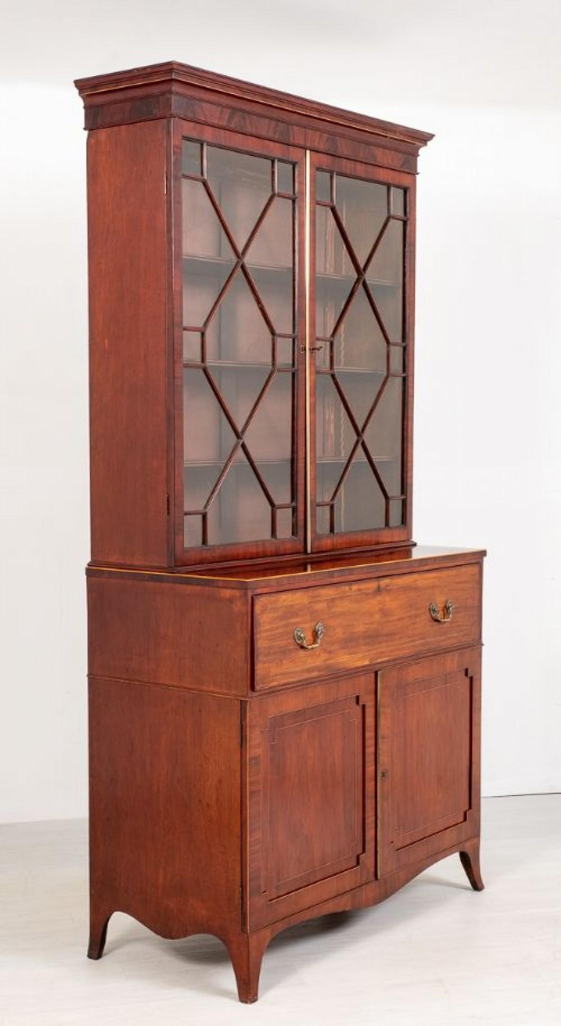 Regency Bookcase Secretaire Desk Antique Mahogany For Sale 6