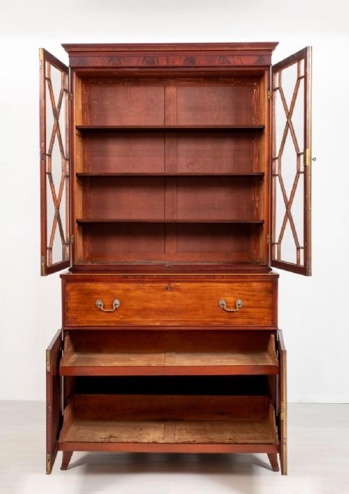 Regency Bookcase Secretaire Desk Antique Mahogany For Sale 10