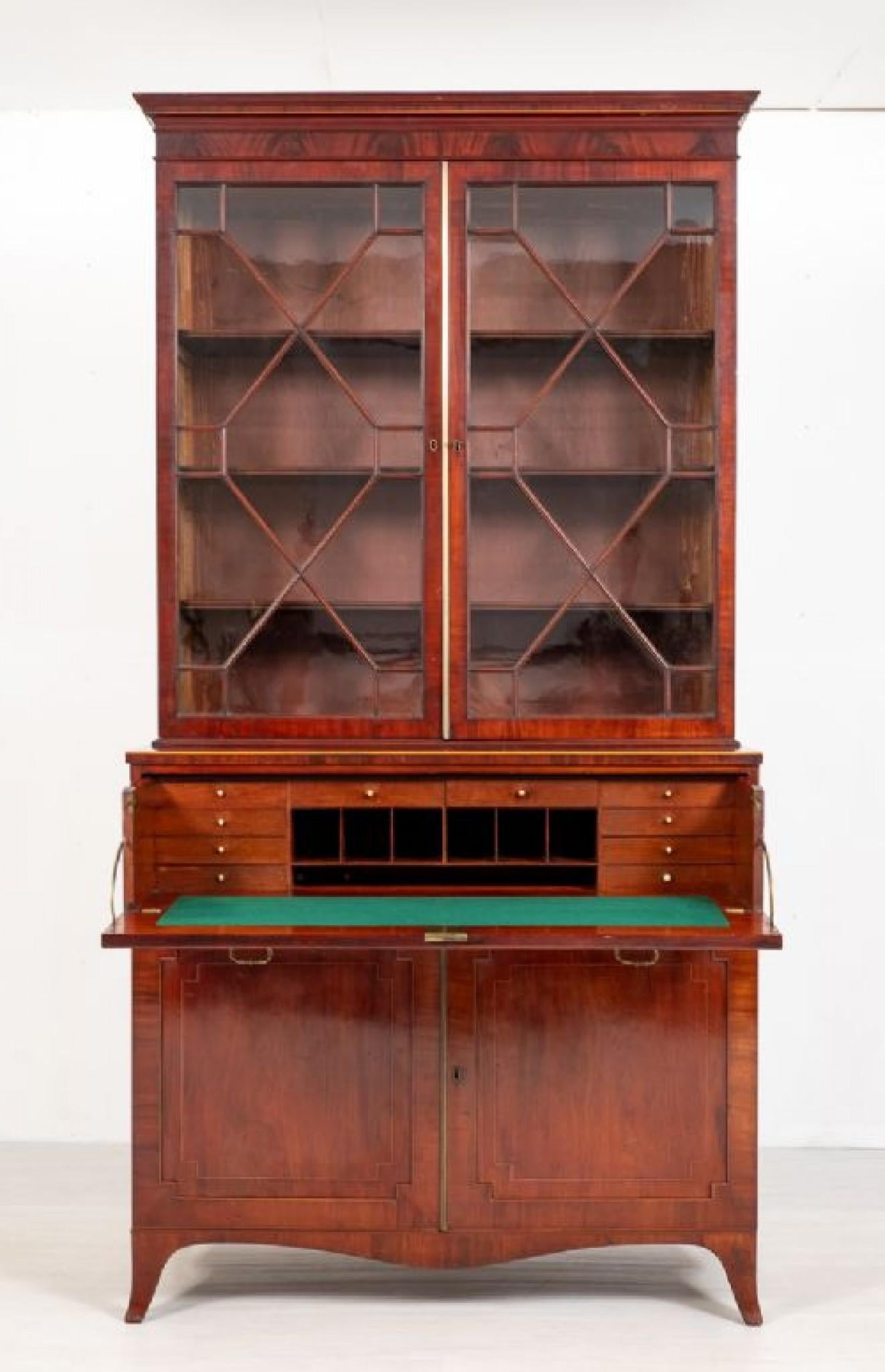 Late 20th Century Regency Bookcase Secretaire Desk Antique Mahogany