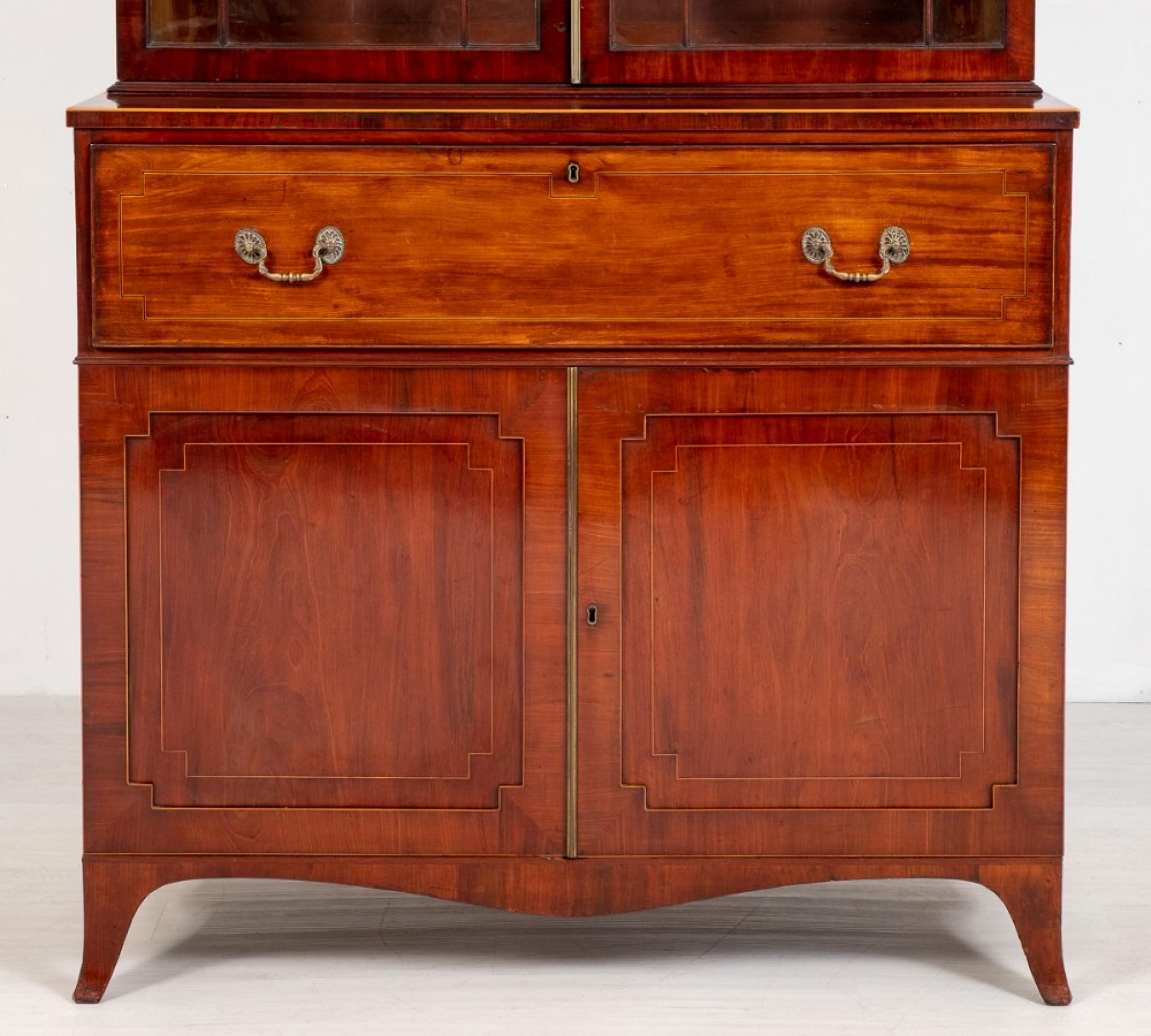 Late 20th Century Regency Bookcase Secretaire Desk Antique Mahogany