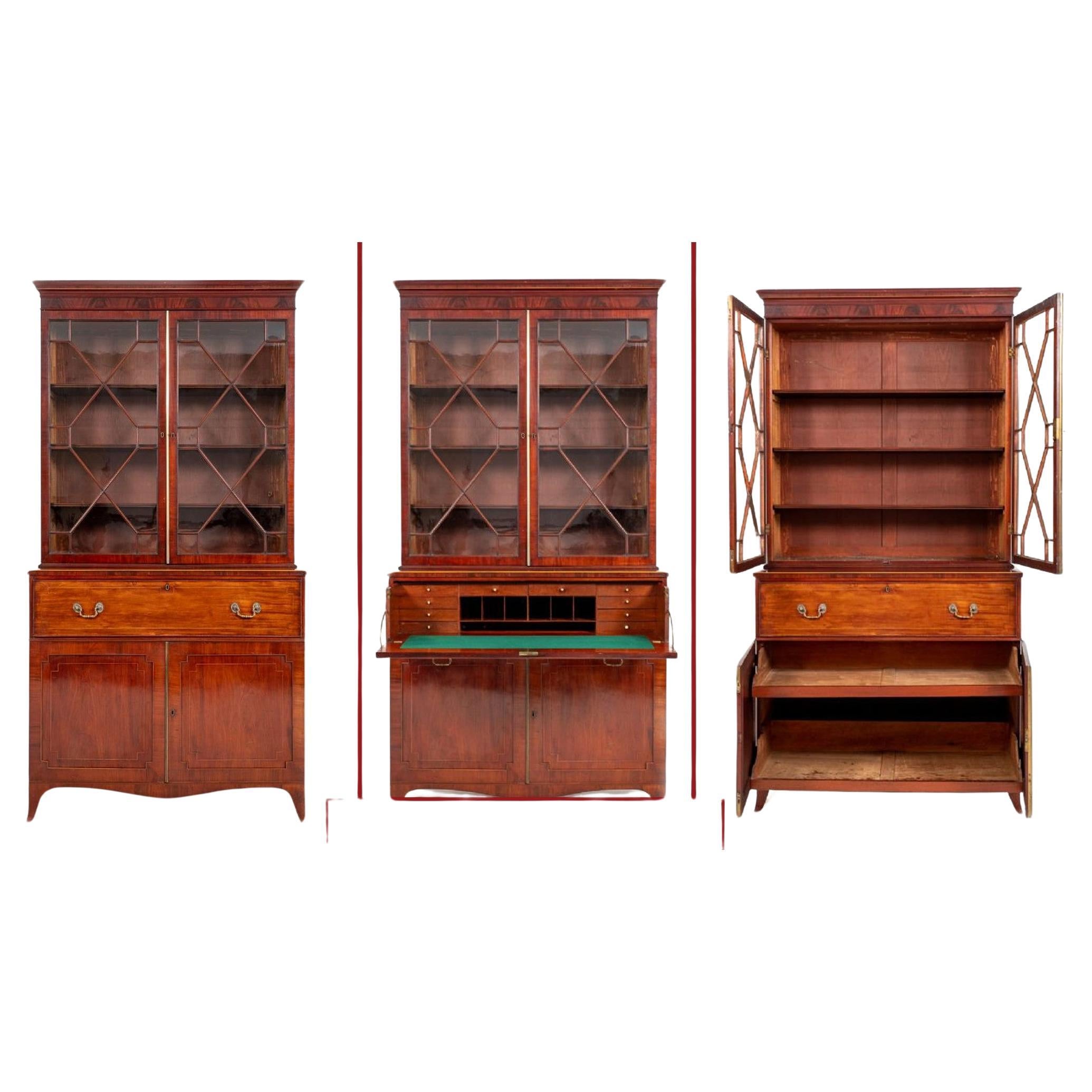 Regency Bookcase Secretaire Desk Antique Mahogany For Sale