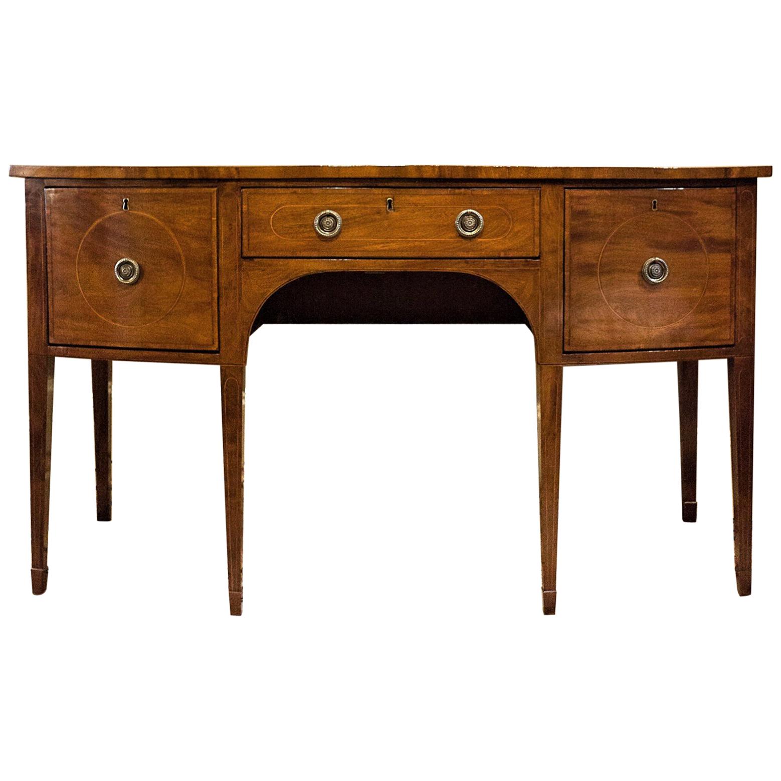 Regency Bow Front Mahogany Sideboard with Satinwood and Ebony Inlay, circa 1800 For Sale