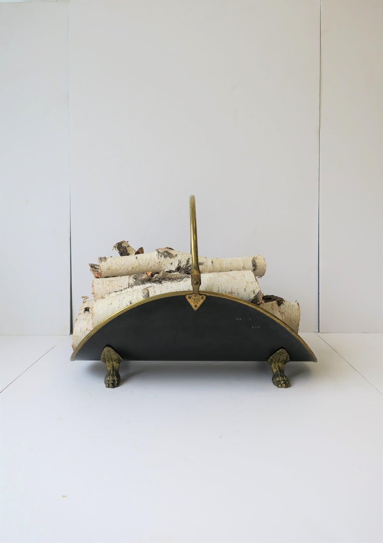 Regency Brass and Black Fire Wood Log Holder at 1stDibs