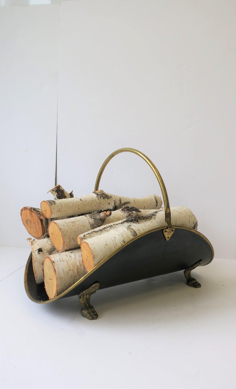 Regency Brass and Black Fire Wood Log Holder at 1stDibs