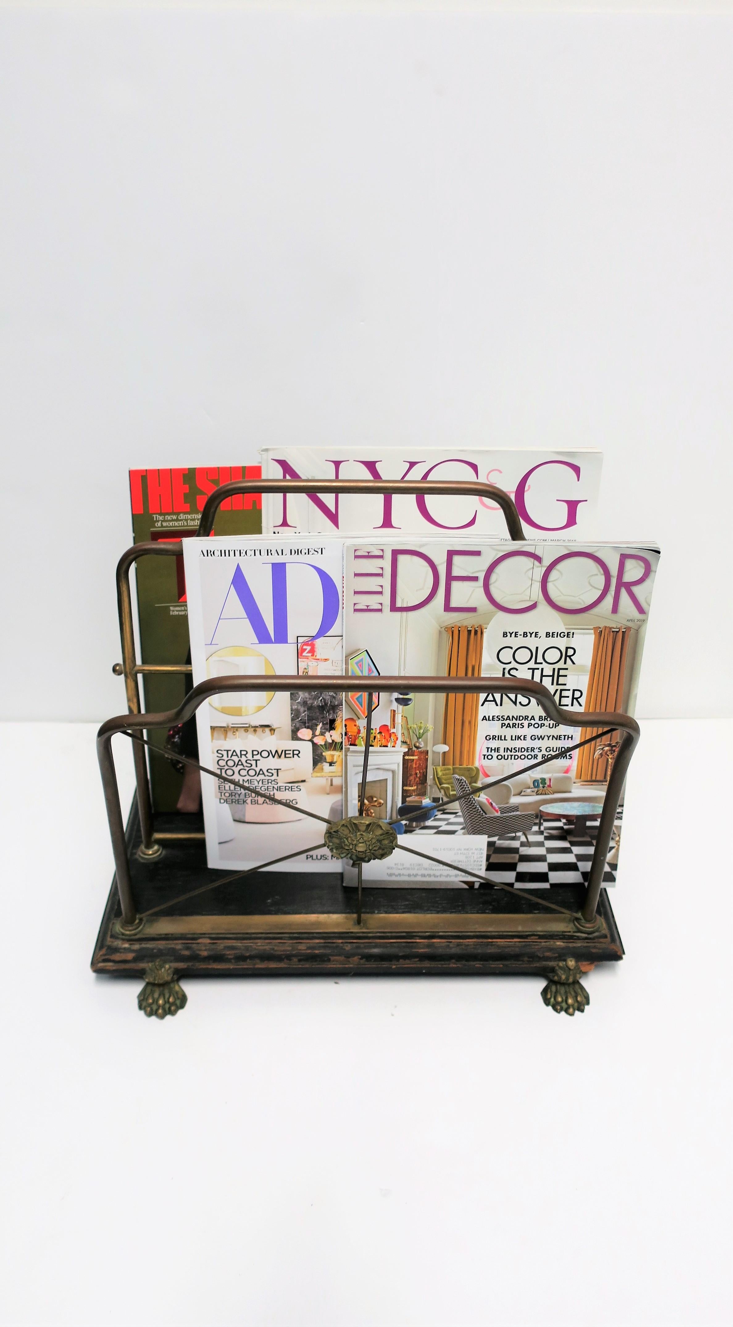 Lacquered Regency Brass and Black Lacquer Magazine Rack