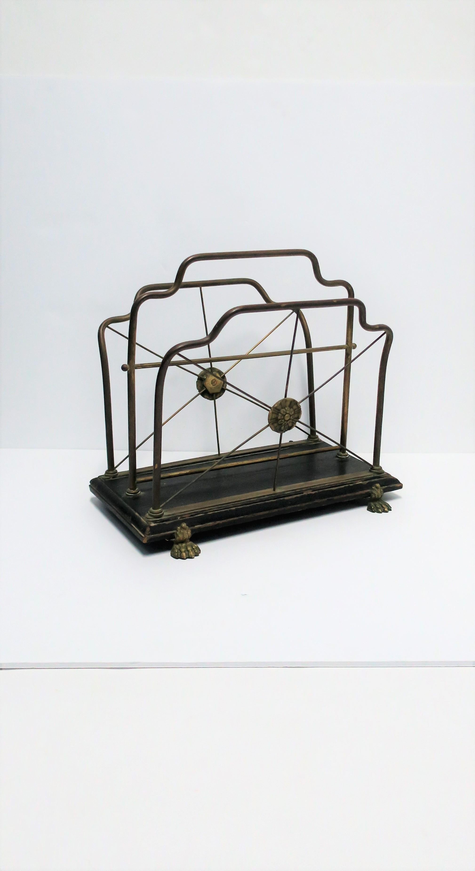 Late 20th Century Regency Brass and Black Lacquer Magazine Rack
