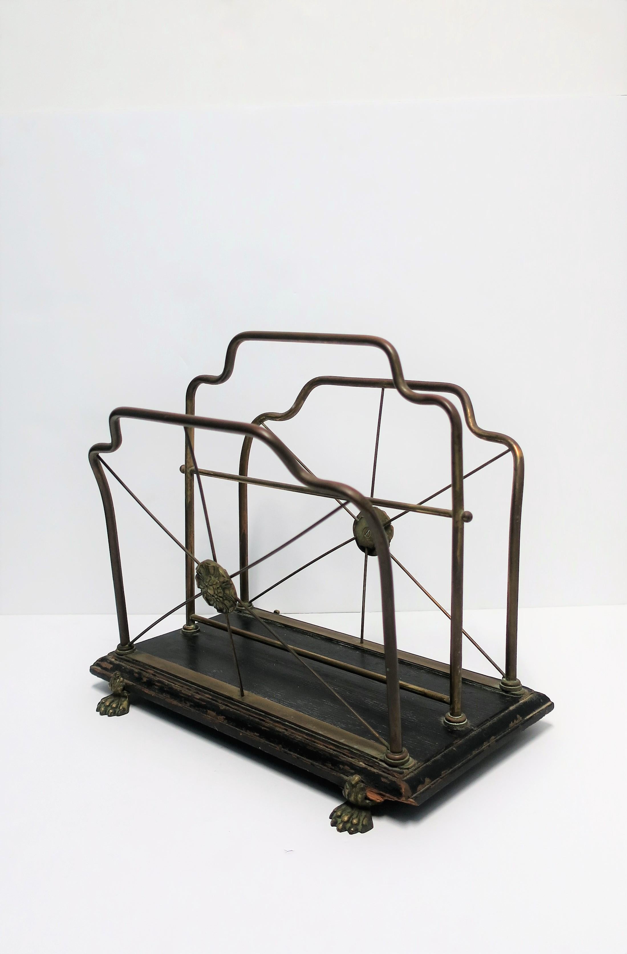 Regency Brass and Black Lacquer Magazine Rack 2