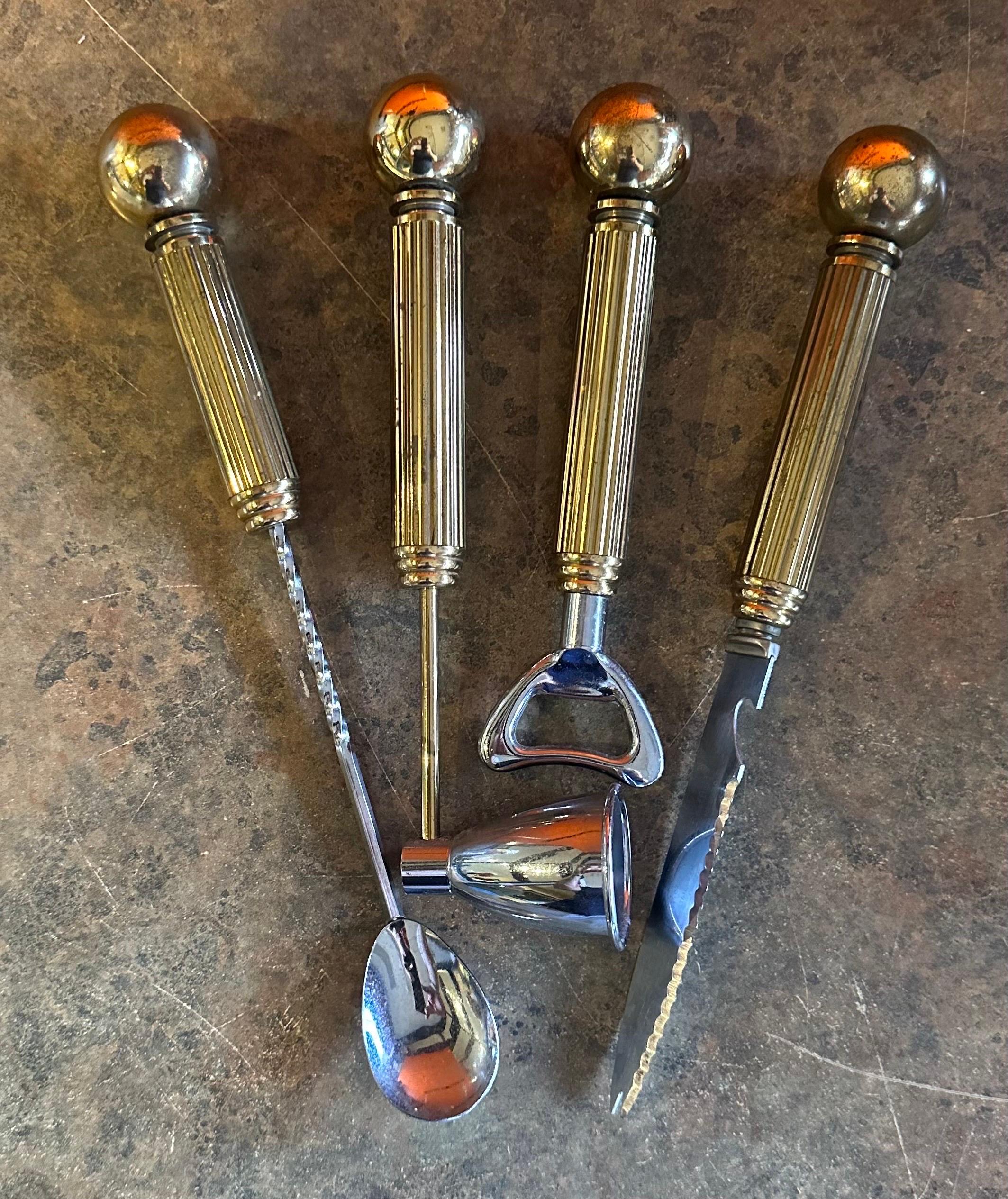 Regency Brass & Bakelite Eight Piece Cocktail Bar Tool Set by Maxwell Phillips For Sale 4