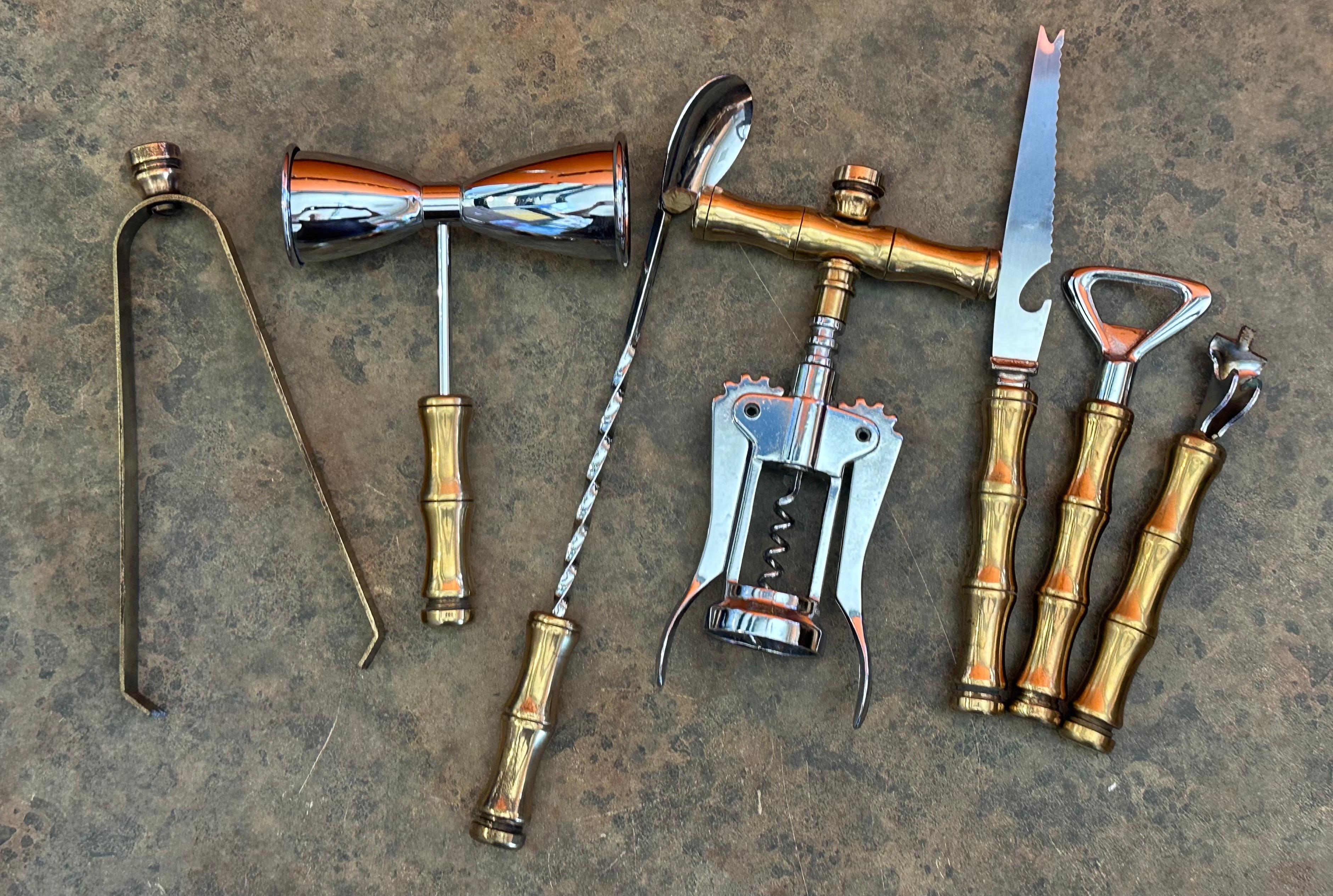 20th Century Regency Brass & Bakelite Eight Piece Cocktail Bar Tool Set by Maxwell Phillips For Sale