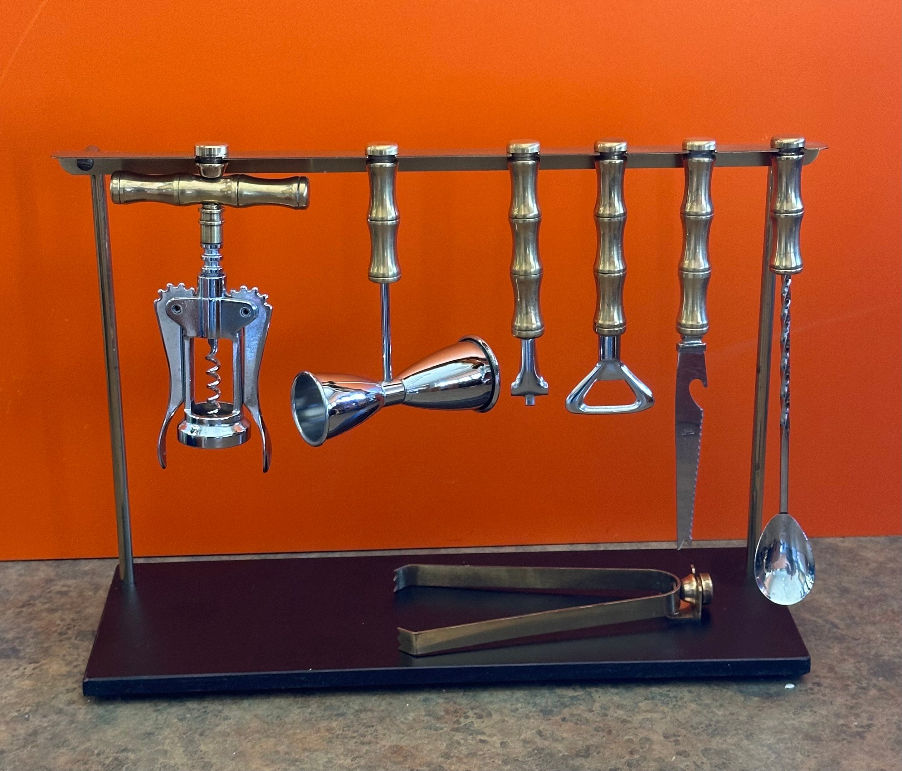 Regency Brass & Bakelite Eight Piece Cocktail Bar Tool Set by Maxwell Phillips For Sale 1