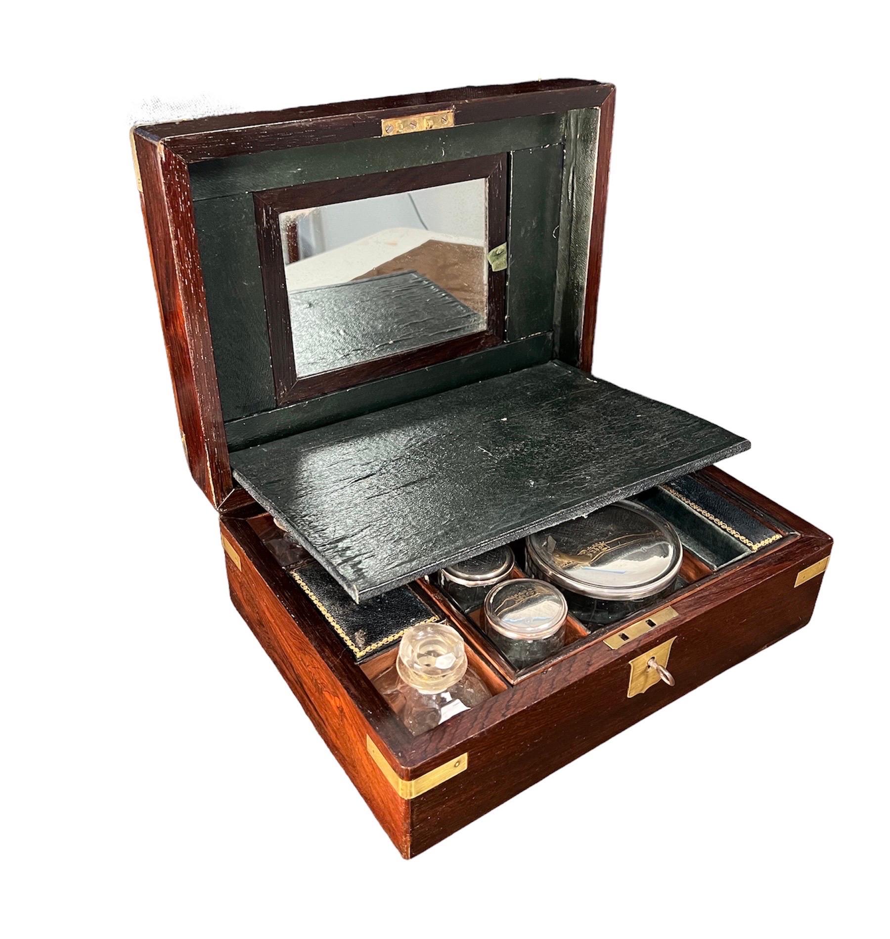 English Regency Brass Bound Rosewood Fitted Traveling Dressing Box For Sale