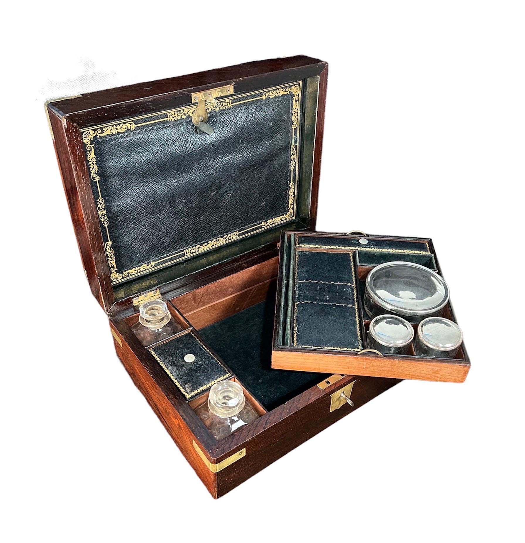 Polished Regency Brass Bound Rosewood Fitted Traveling Dressing Box For Sale