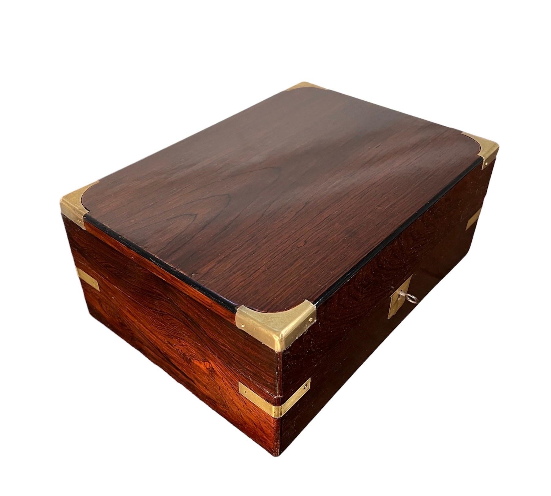 19th Century Regency Brass Bound Rosewood Fitted Traveling Dressing Box For Sale