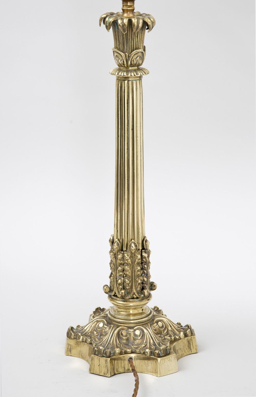 English Regency Brass Column Lamp, circa 1825 For Sale