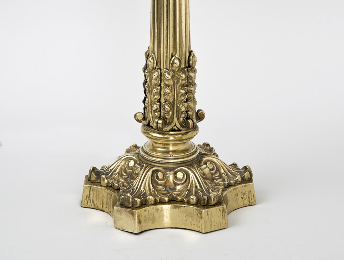 Regency Brass Column Lamp, circa 1825 In Good Condition For Sale In Sheffield, MA
