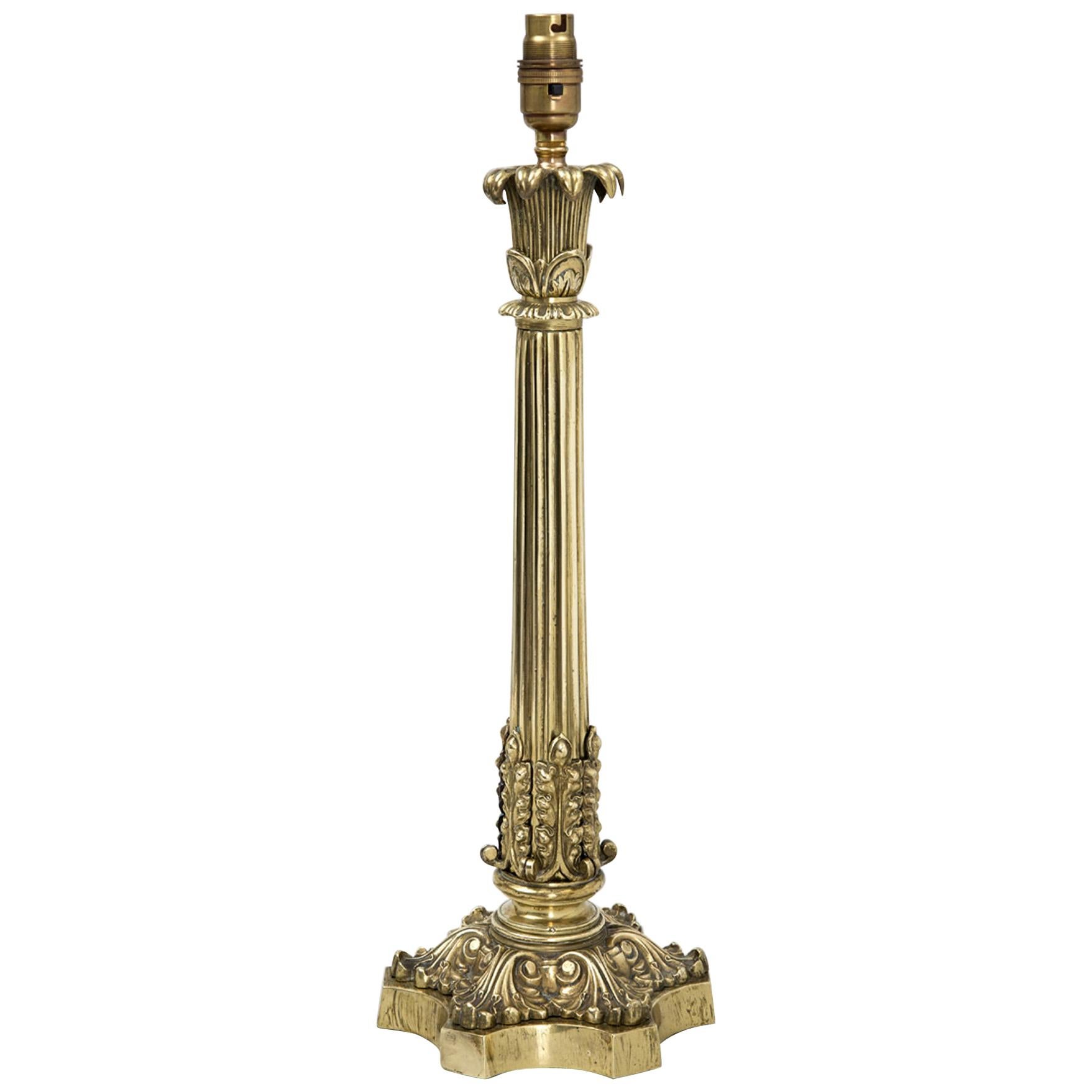 Regency Brass Column Lamp, circa 1825 For Sale