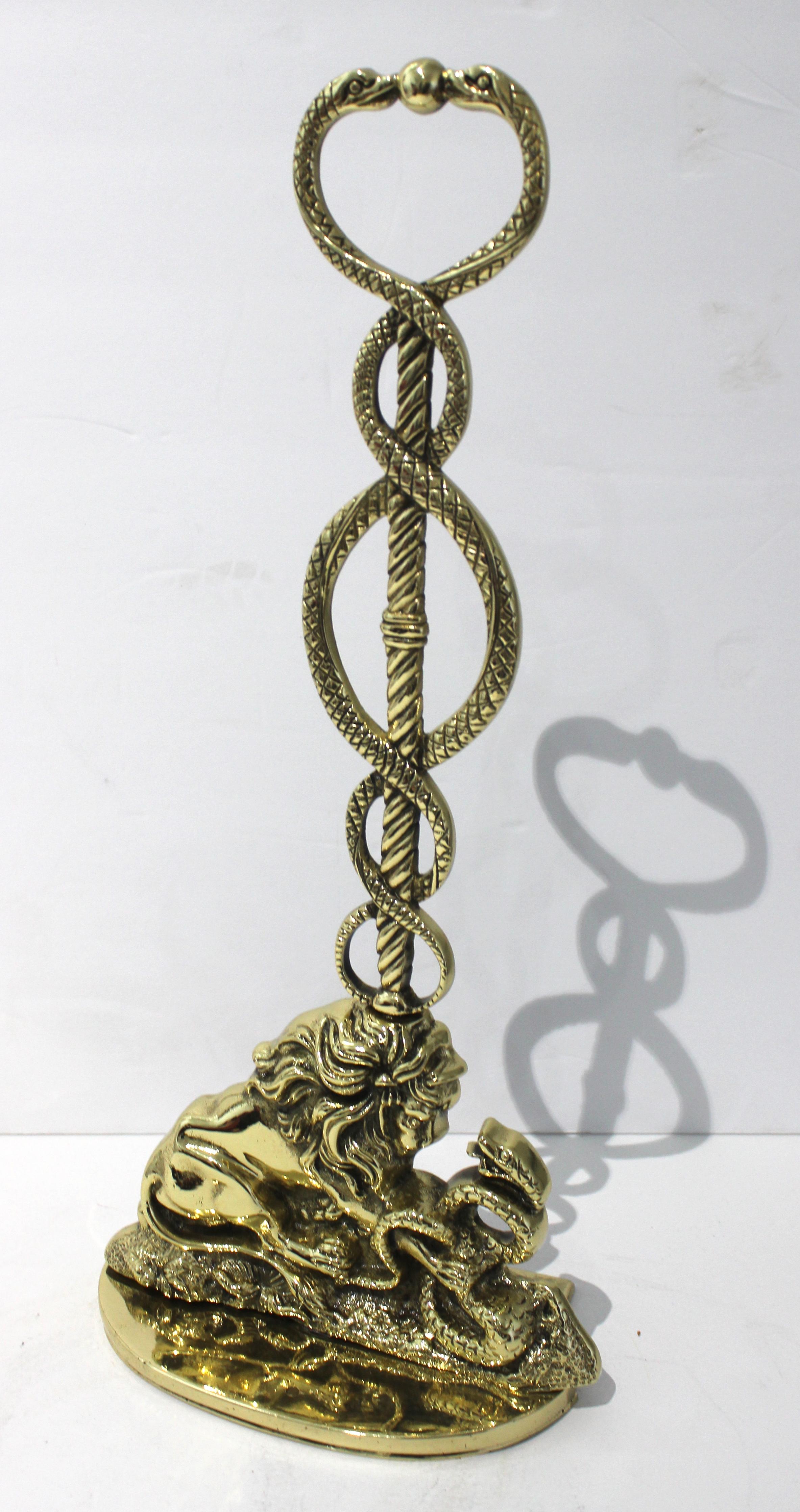 English Regency Brass Doorstop Lion and Snake For Sale