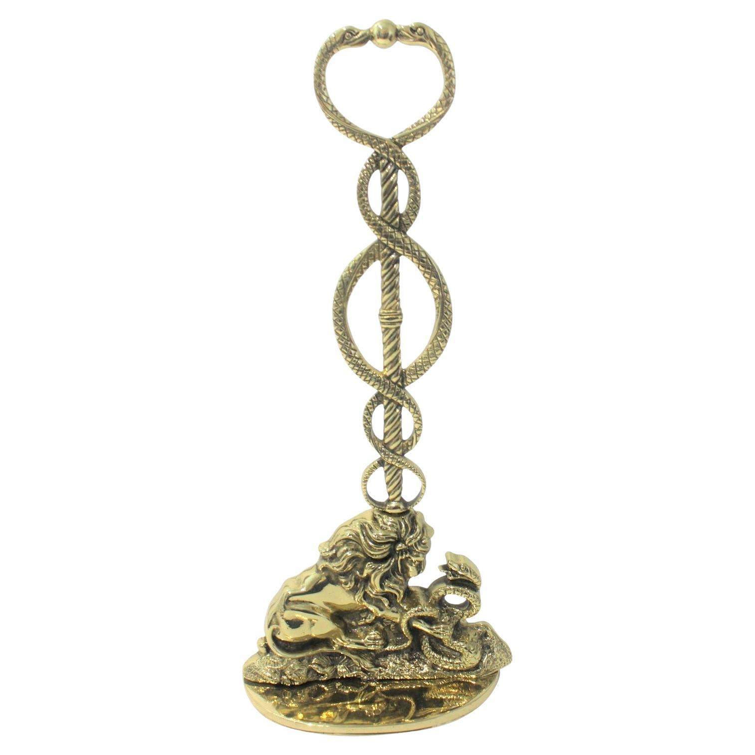 Regency Brass Doorstop Lion and Snake For Sale