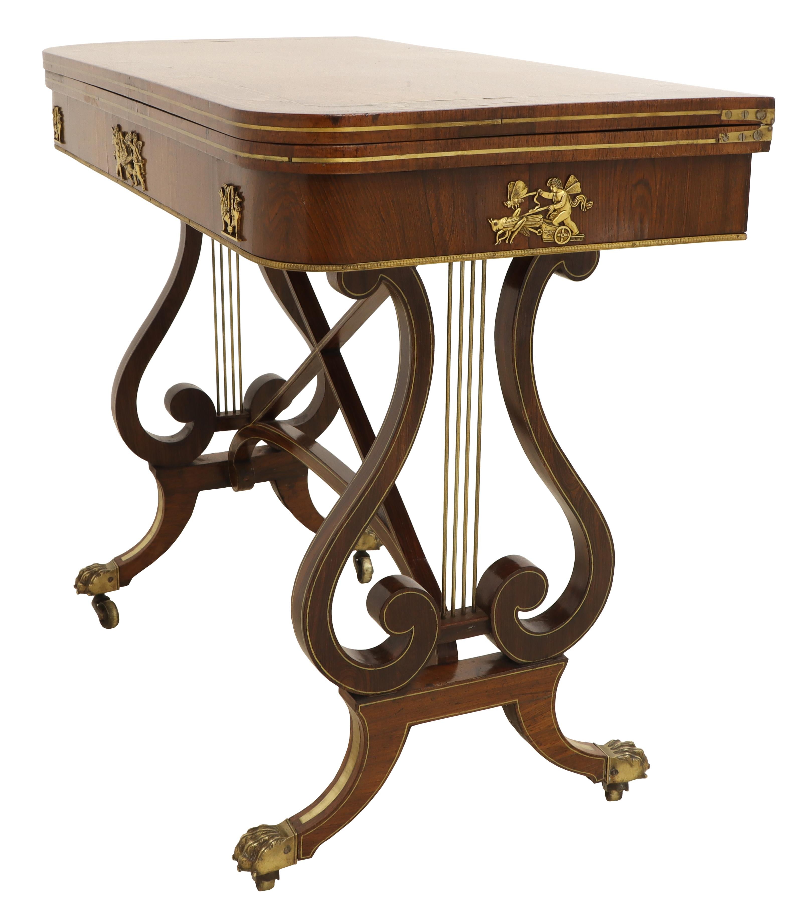 19th Century Regency Brass Inlaid Card Table