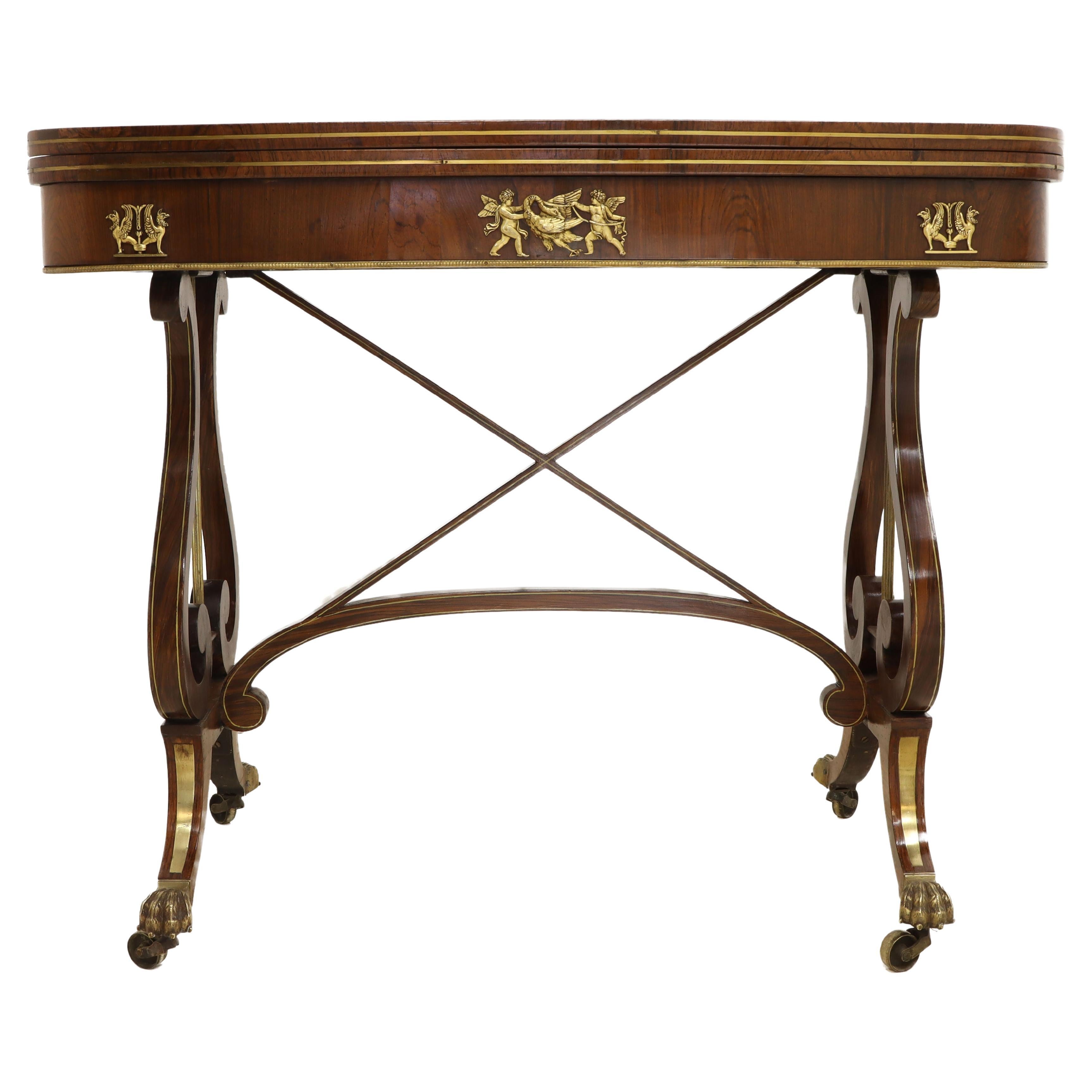 Regency Brass Inlaid Card Table