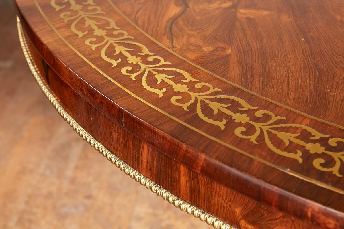 Regency Brass Inlaid Center Table In Good Condition For Sale In Greenwich, CT