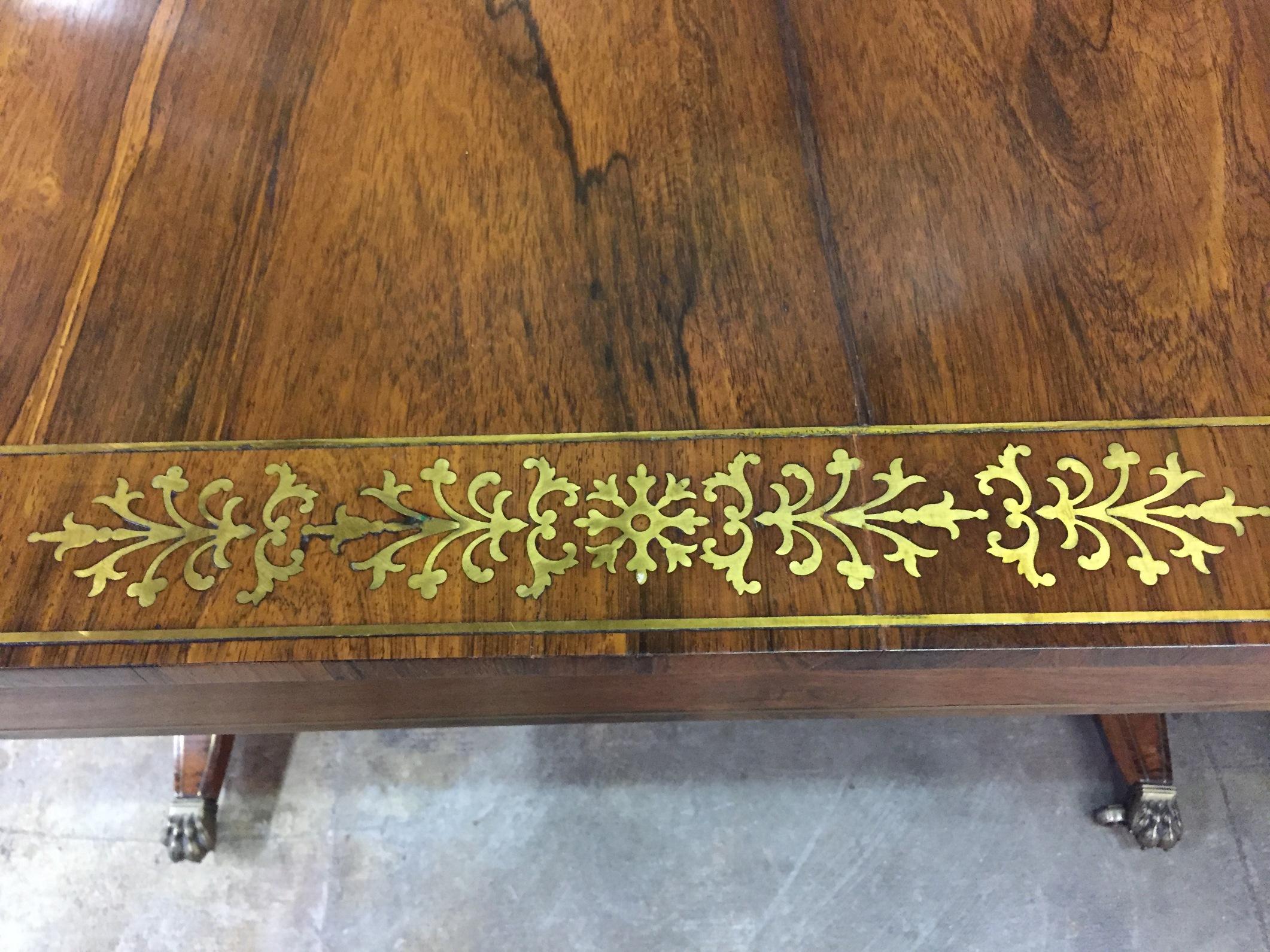 Regency Brass Inlaid Drop-Leaf Library Table, 19th Century 1