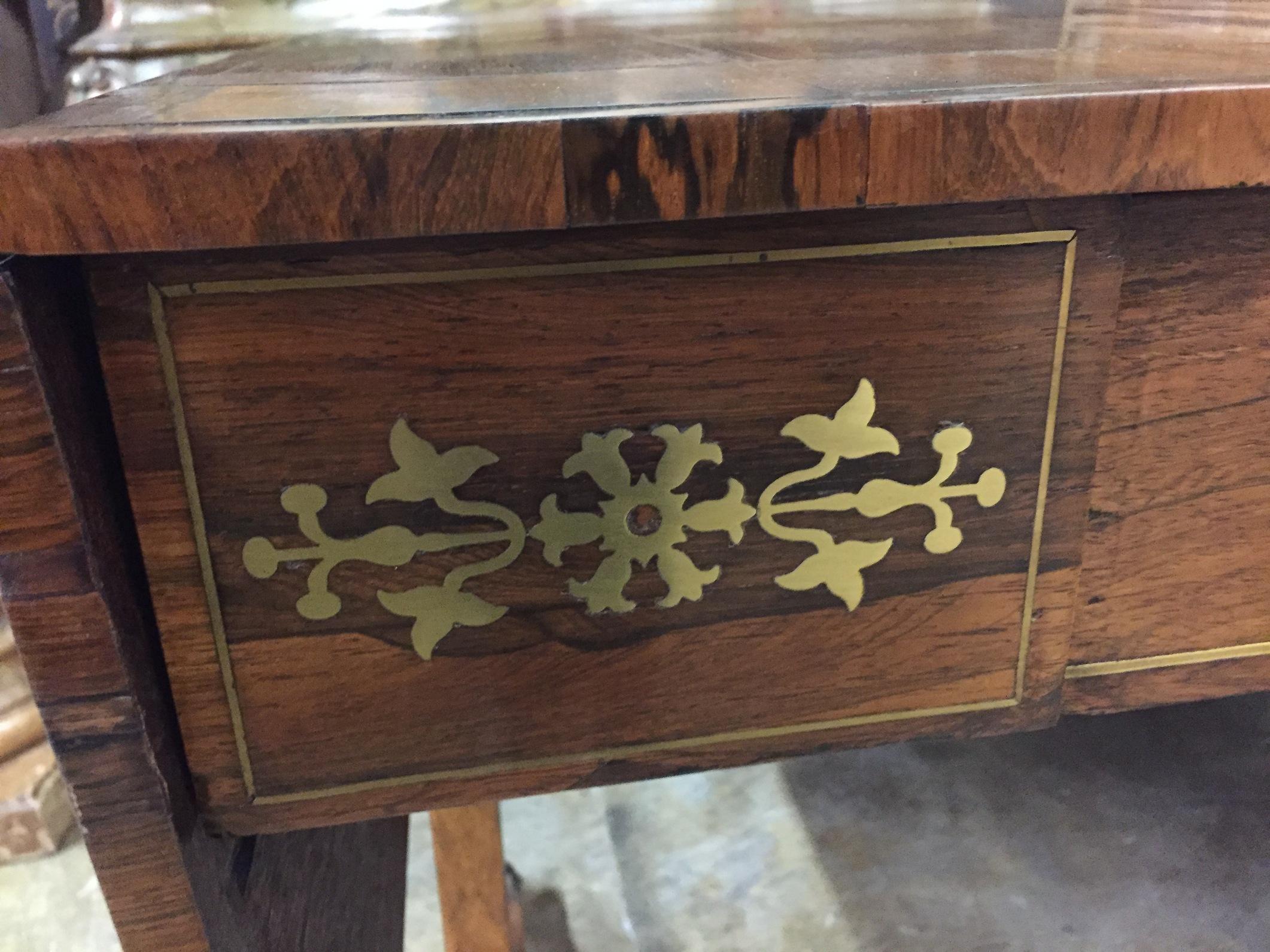 Regency Brass Inlaid Drop-Leaf Library Table, 19th Century 2